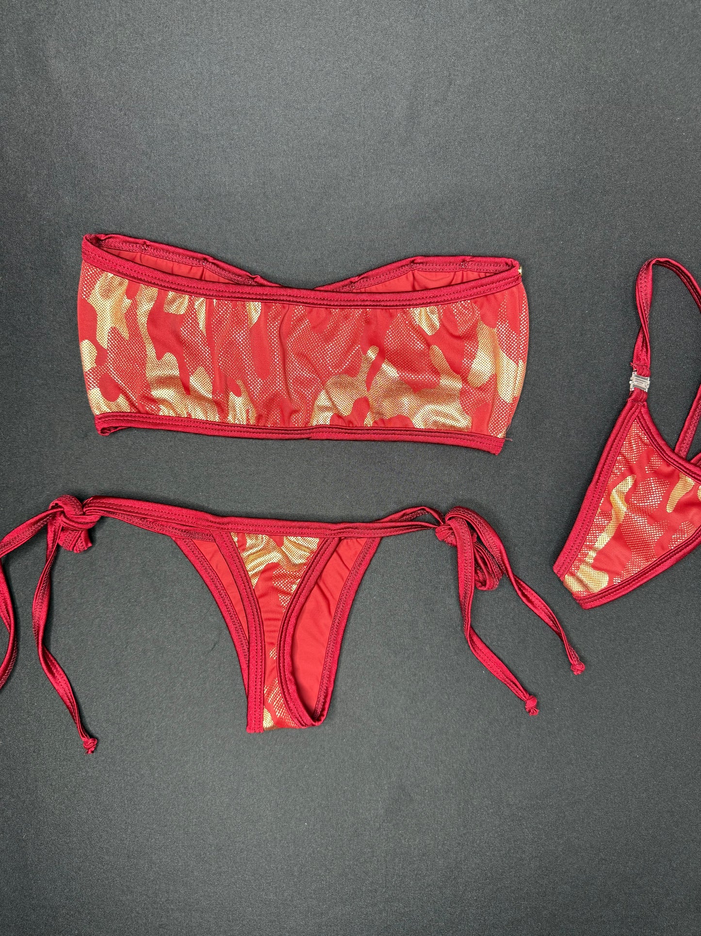 Burgundy/Gold Spandex Tube Top/Side Tie Bikini Bottoms Lingerie Outfit