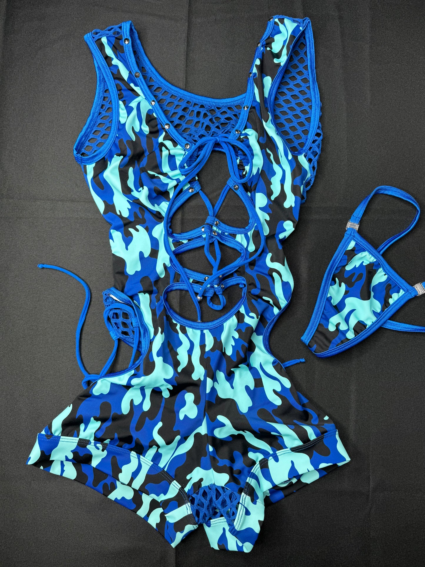 Blue Camouflage Sleeveless Romper