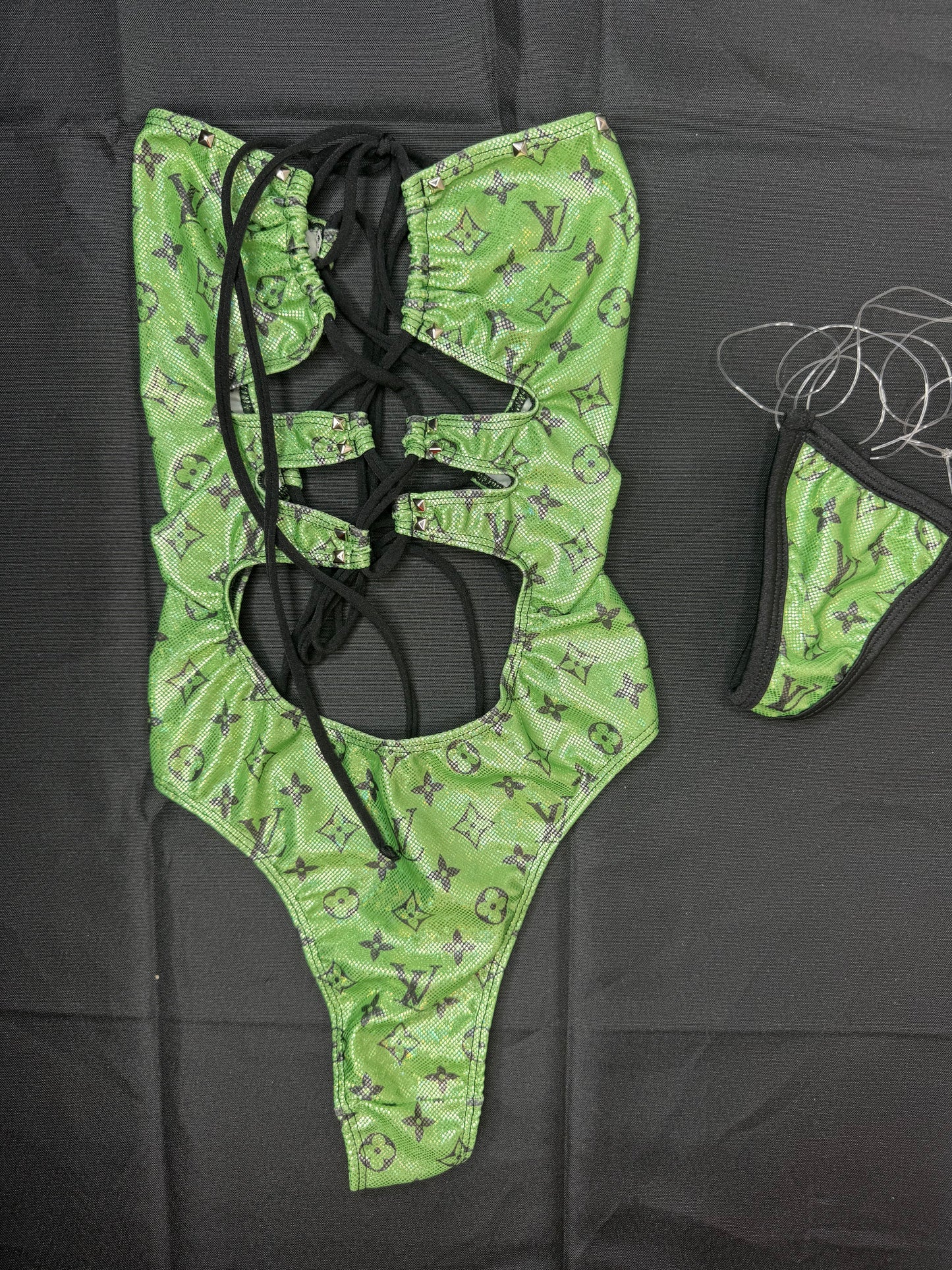 Lime Green Designer Spandex One-Piece Lingerie Outfit