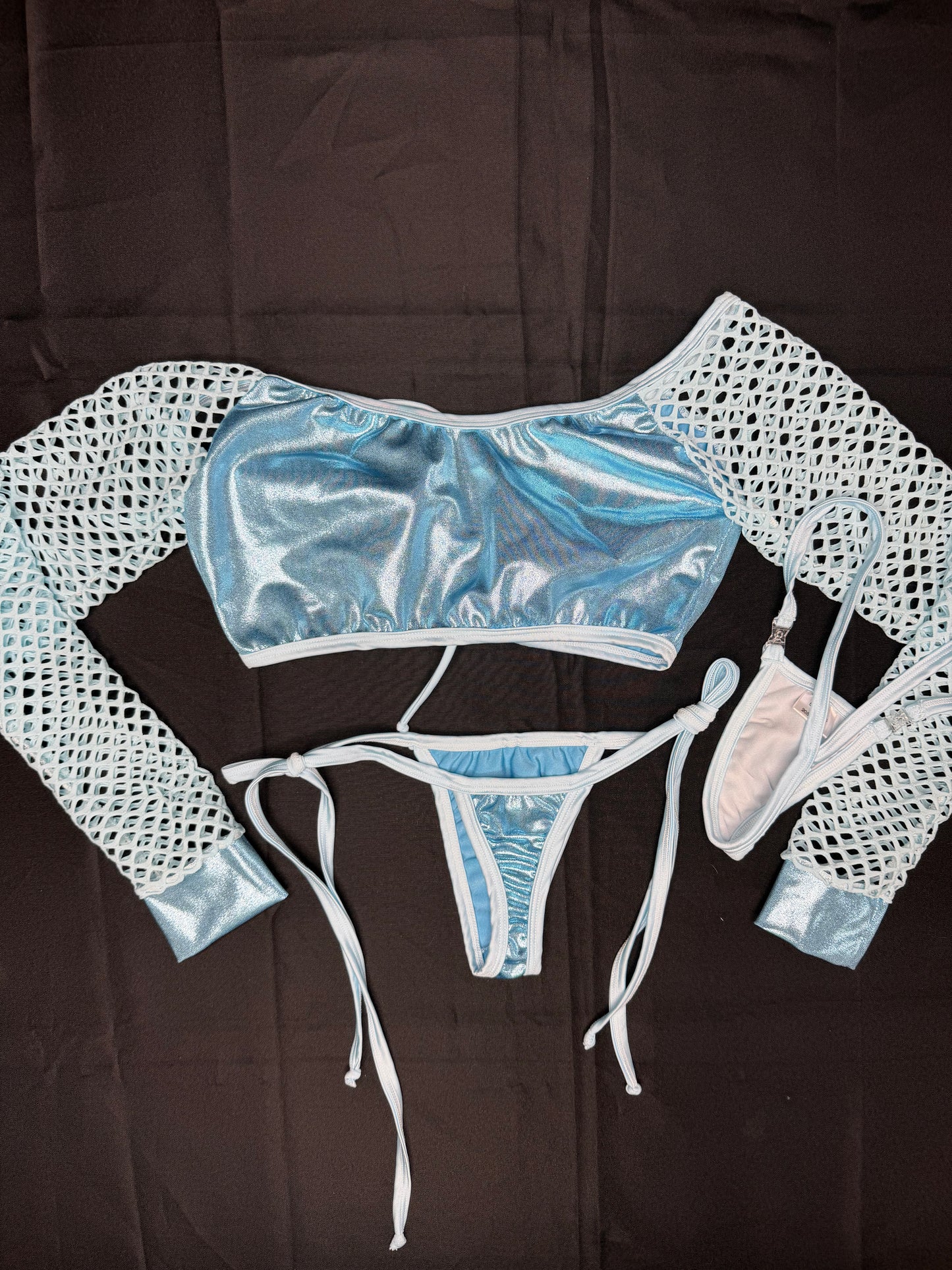 Metallic Baby Blue/Baby Blue Spandex Two-Piece Lingerie Outfit