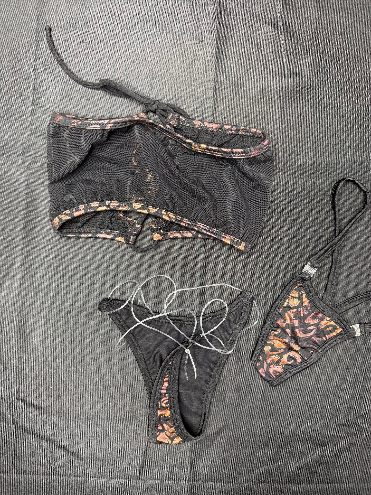 Black Mesh/Cheetah Print Spandex Two-Piece Tube Top Bikini Lingerie Outfit