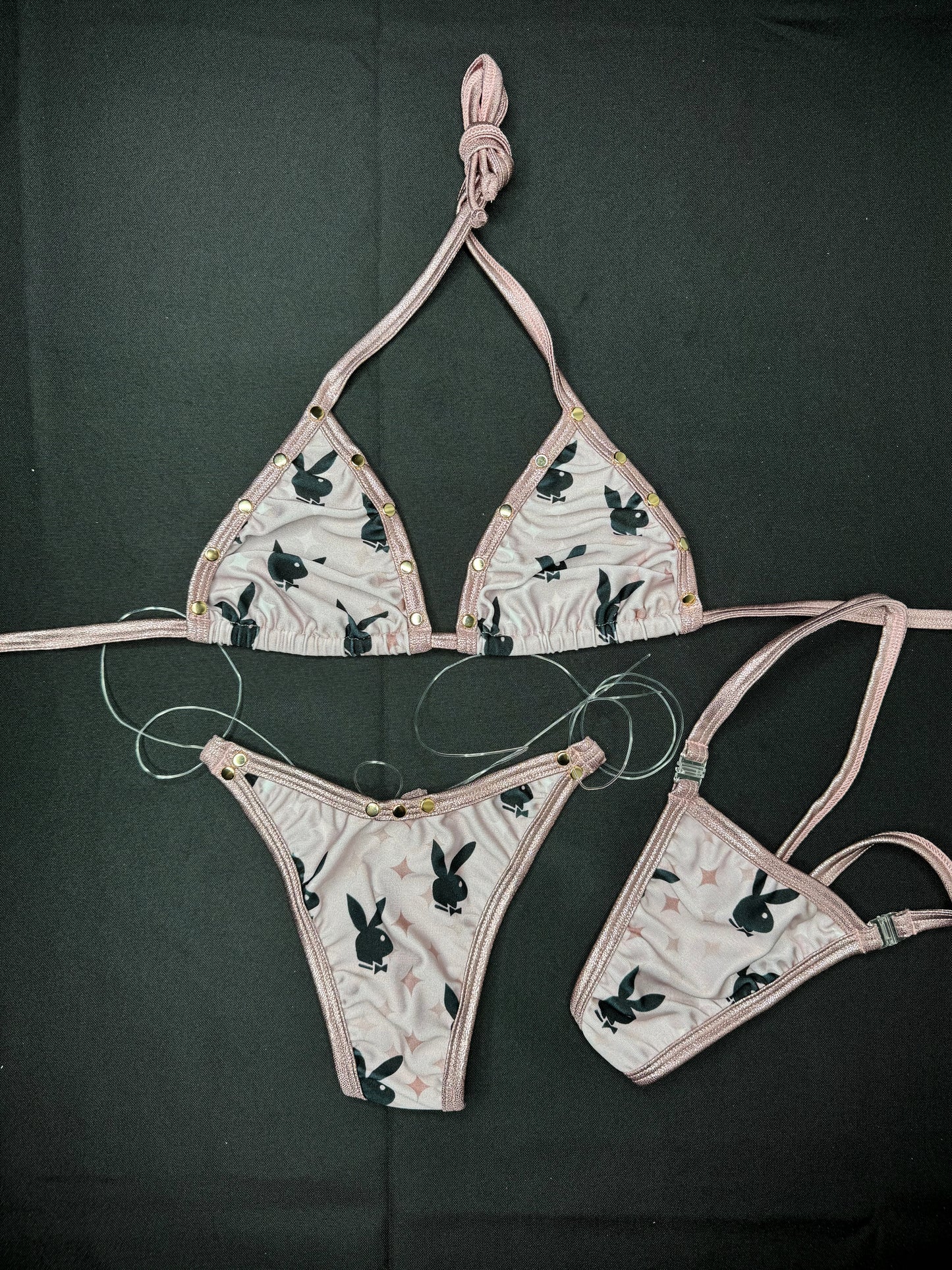Rose Gold Bunny Two-Piece Bikini Lingerie Outfit