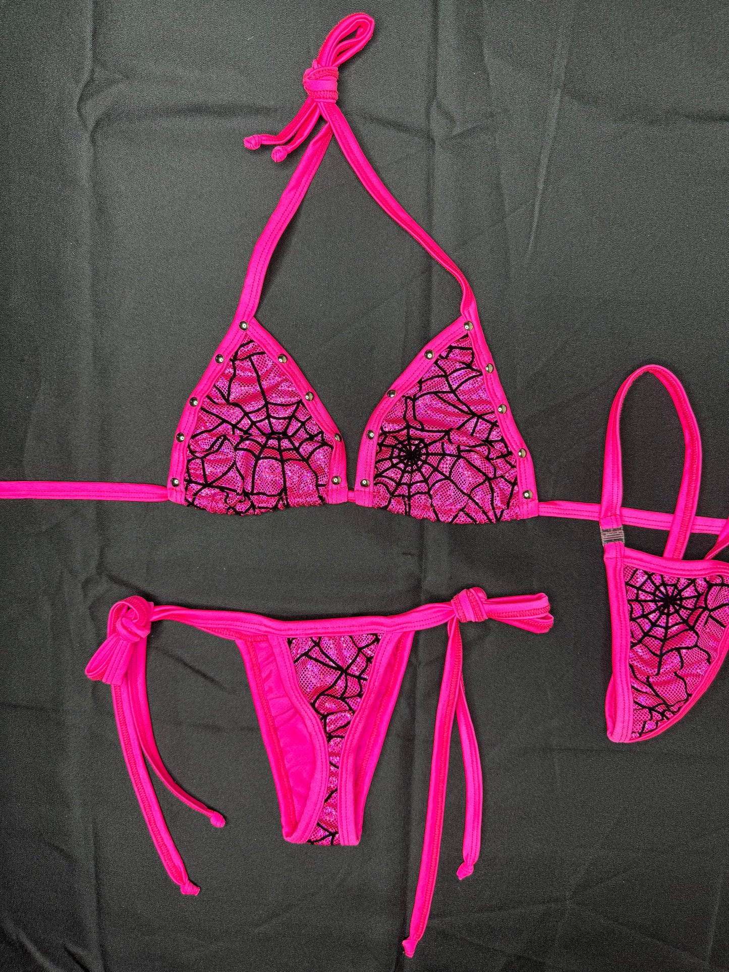 Hot Pink Two-Piece Side-Tie Bikini Lingerie Outfit