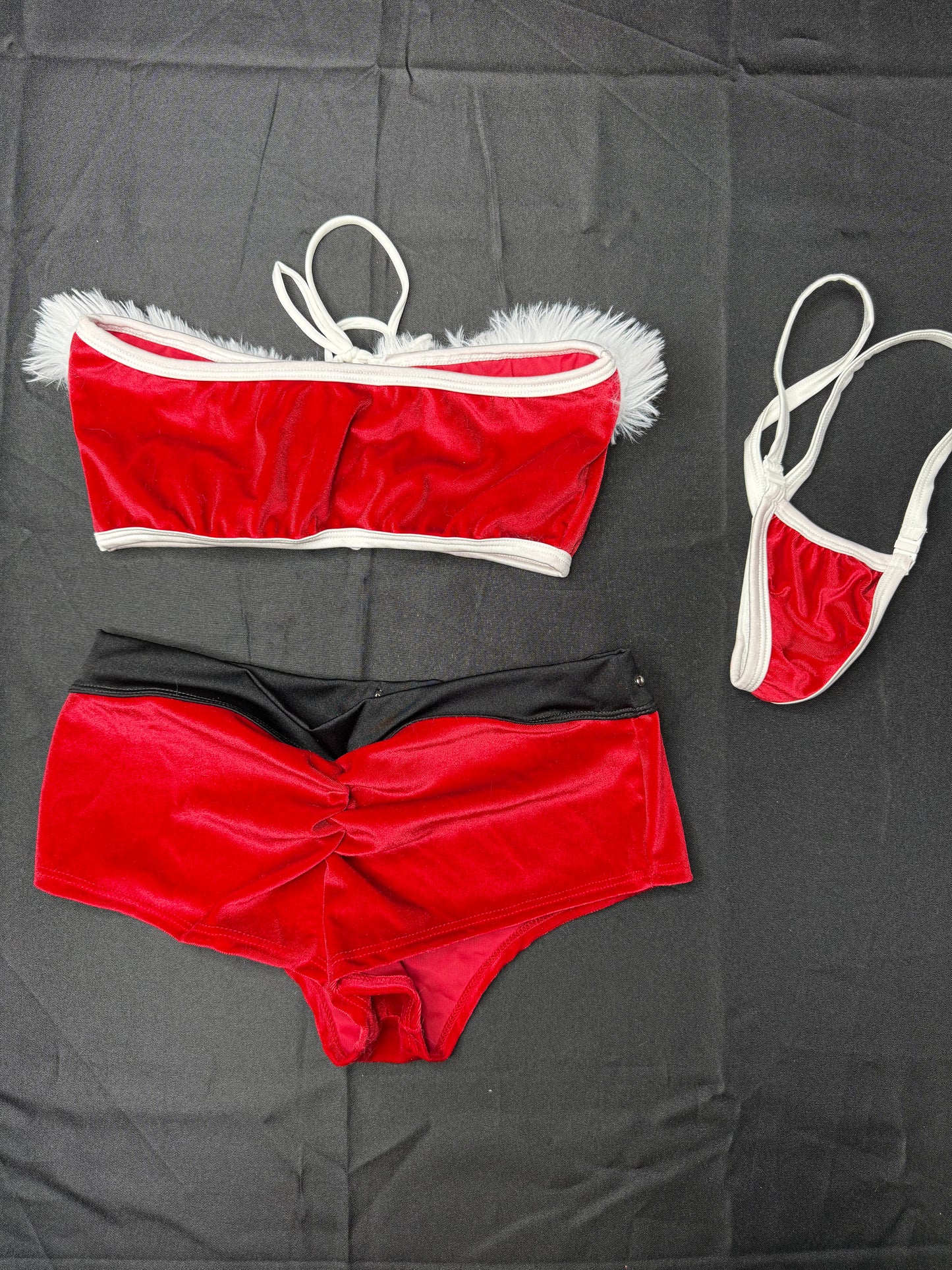 Red Velvet/White Fur Tube-Top/Shorts With Hat Christmas Outfit