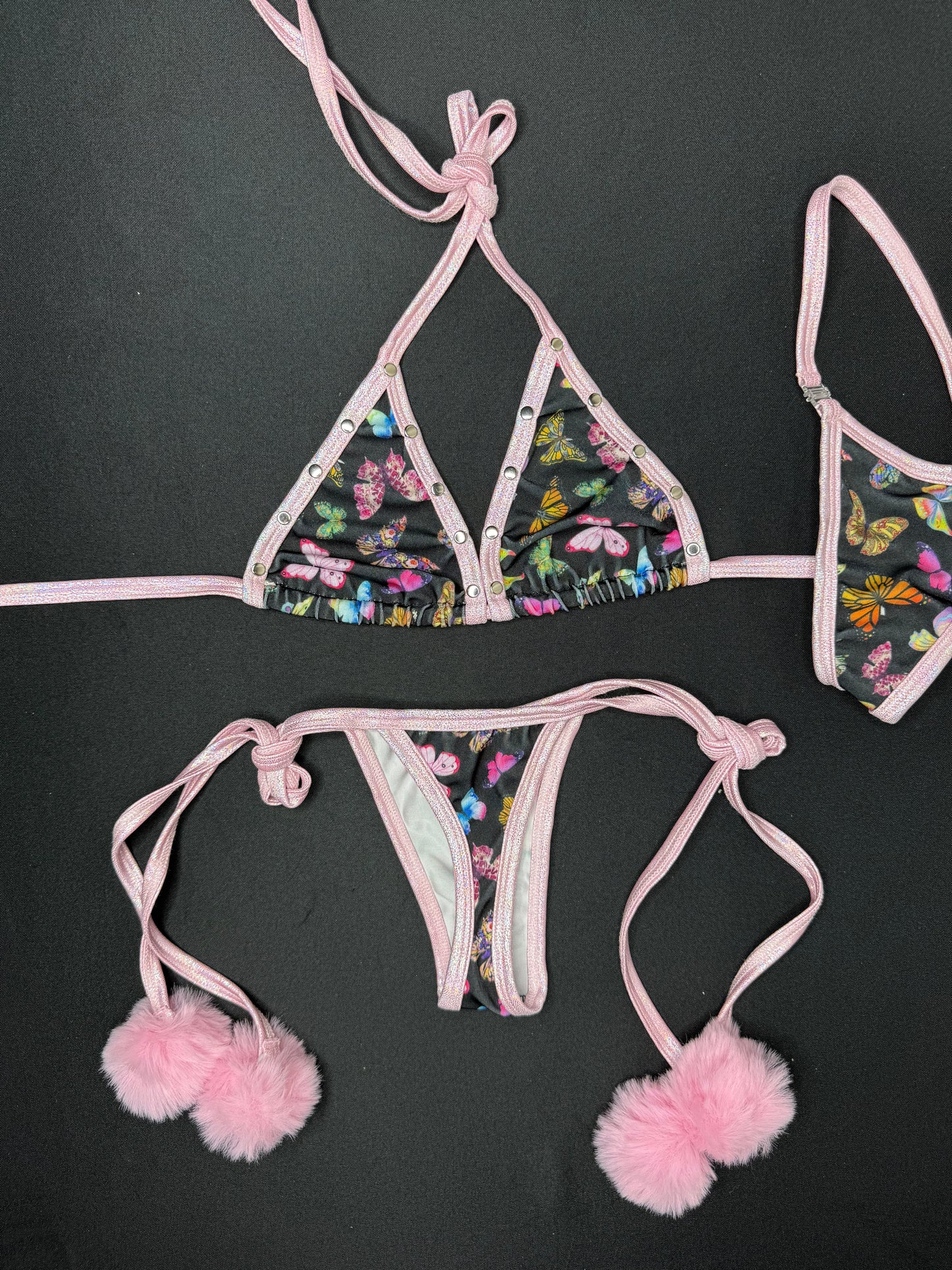 Metallic Baby Pink/Mushroom Print Spandex Two-Piece Lingerie Outfit