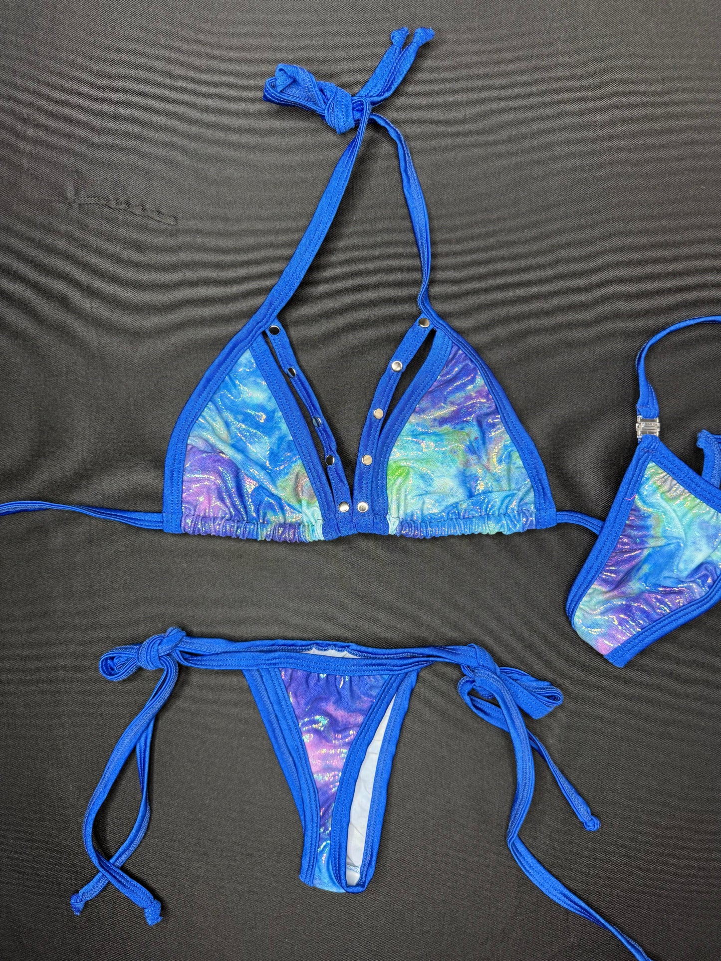 Royal Blue/Holographic Blue Print Two-Piece Bikini Lingerie Outfit