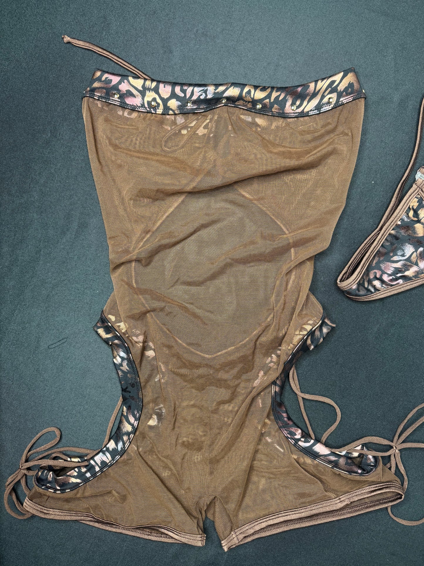 Cheetah Animal Print Spandex/Chocolate Mesh One-Piece Lingerie Outfit