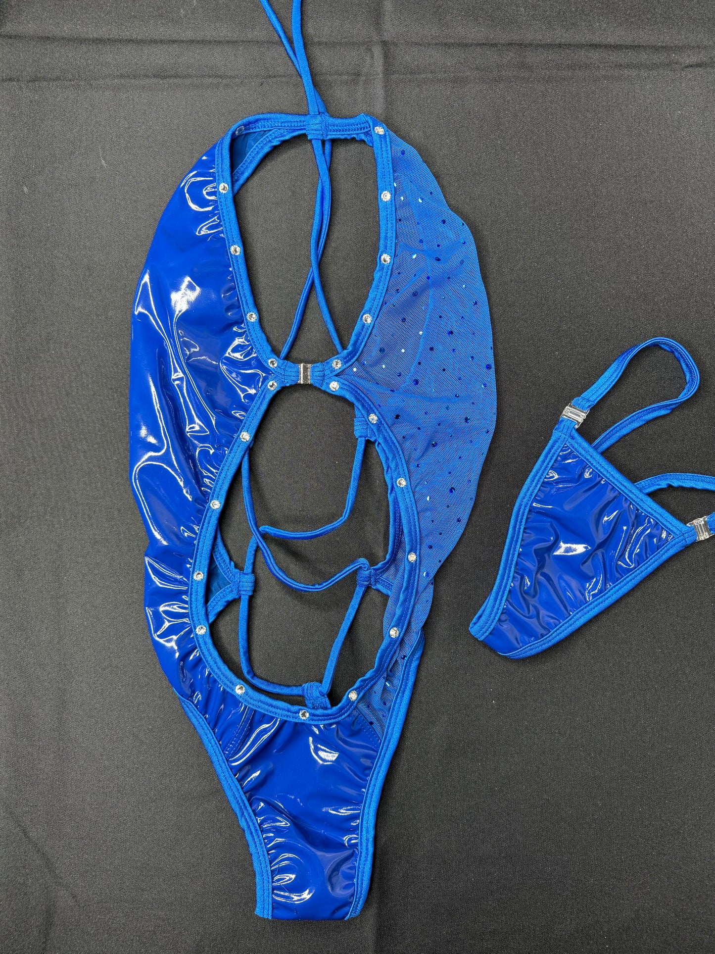 Royal Blue Latex/Mesh One-Piece Exotic Dancer Outfit