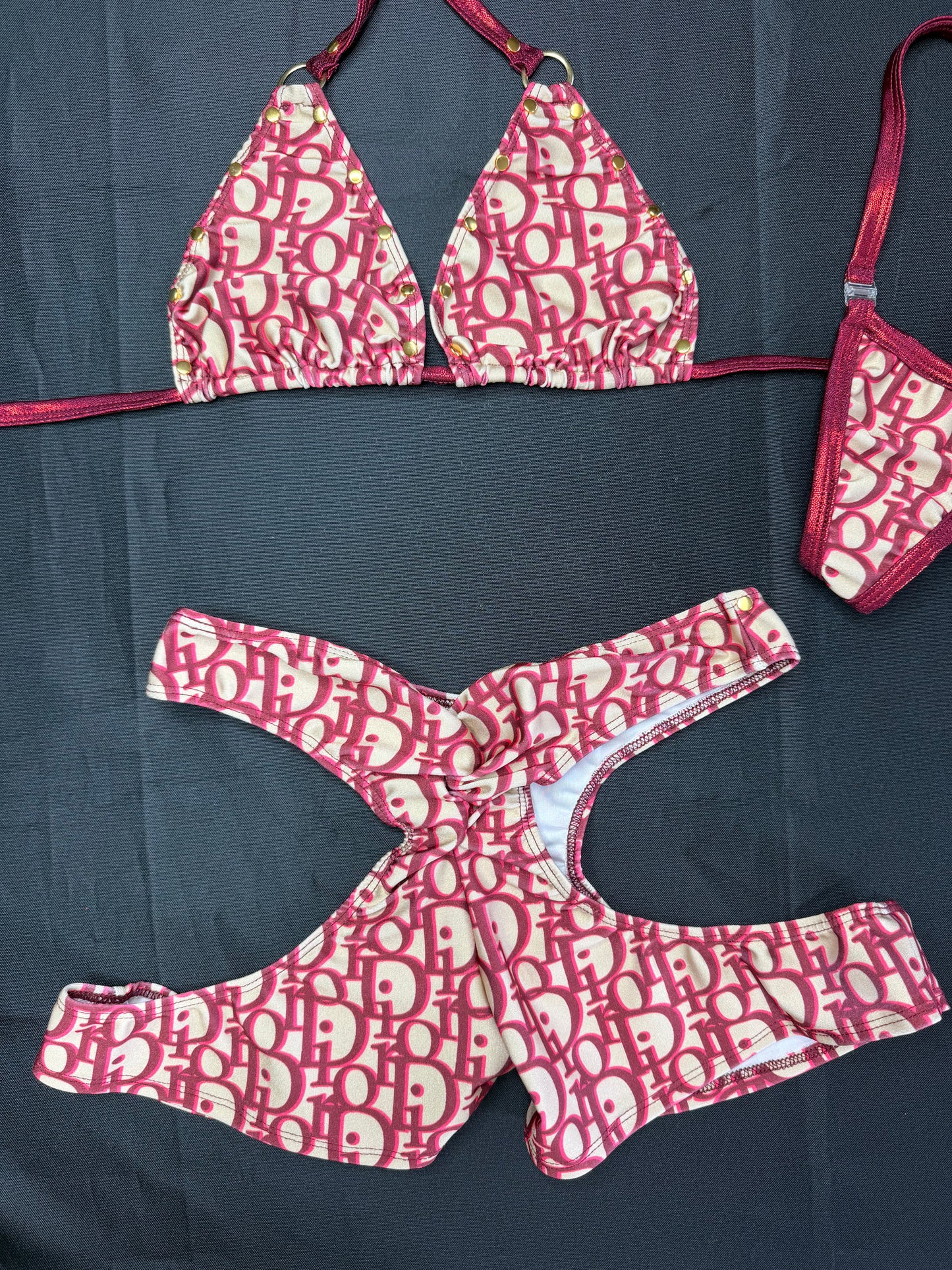 Metallic Red/Designer Red Two-Piece Shorts Lingerie Outfit