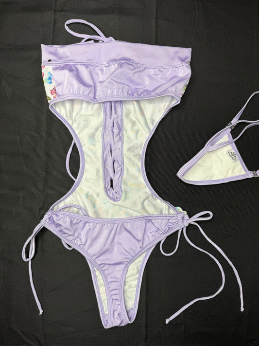 Butterfly/Lavender Spandex One-Piece Lingerie Outfit