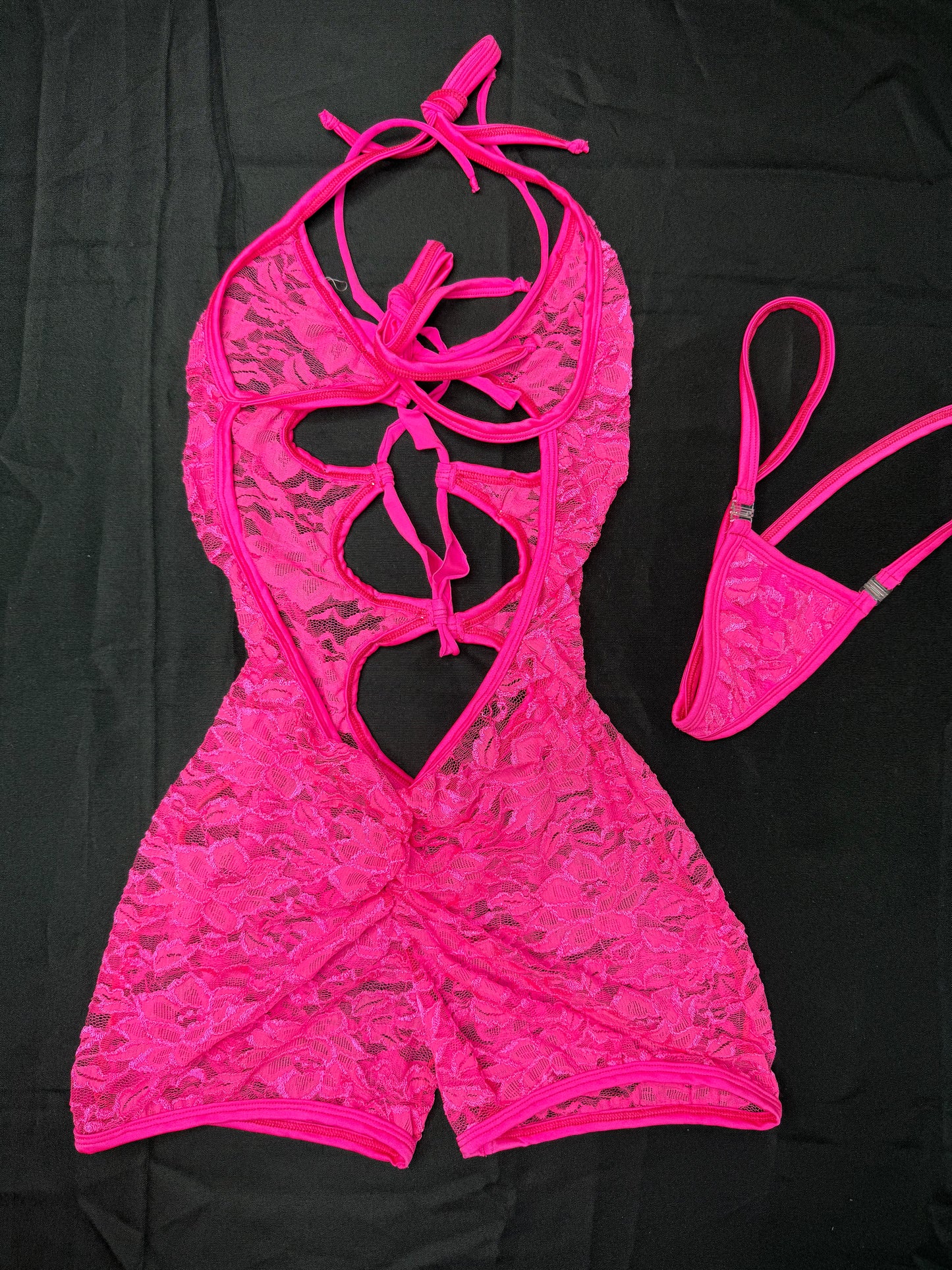 Hot Pink Lace Romper Lingerie Outfit