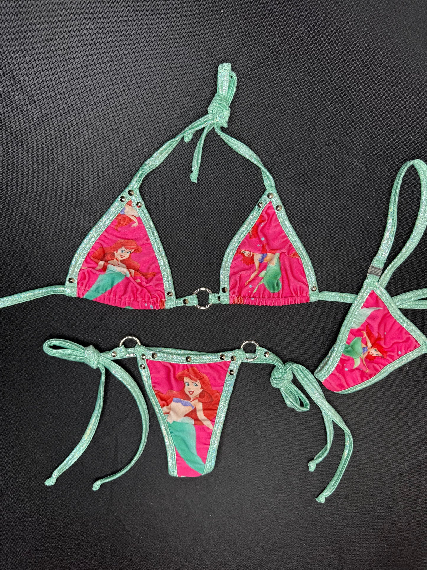 Ariel/Mint Spandex Two-Piece Bikini Lingerie Outfit