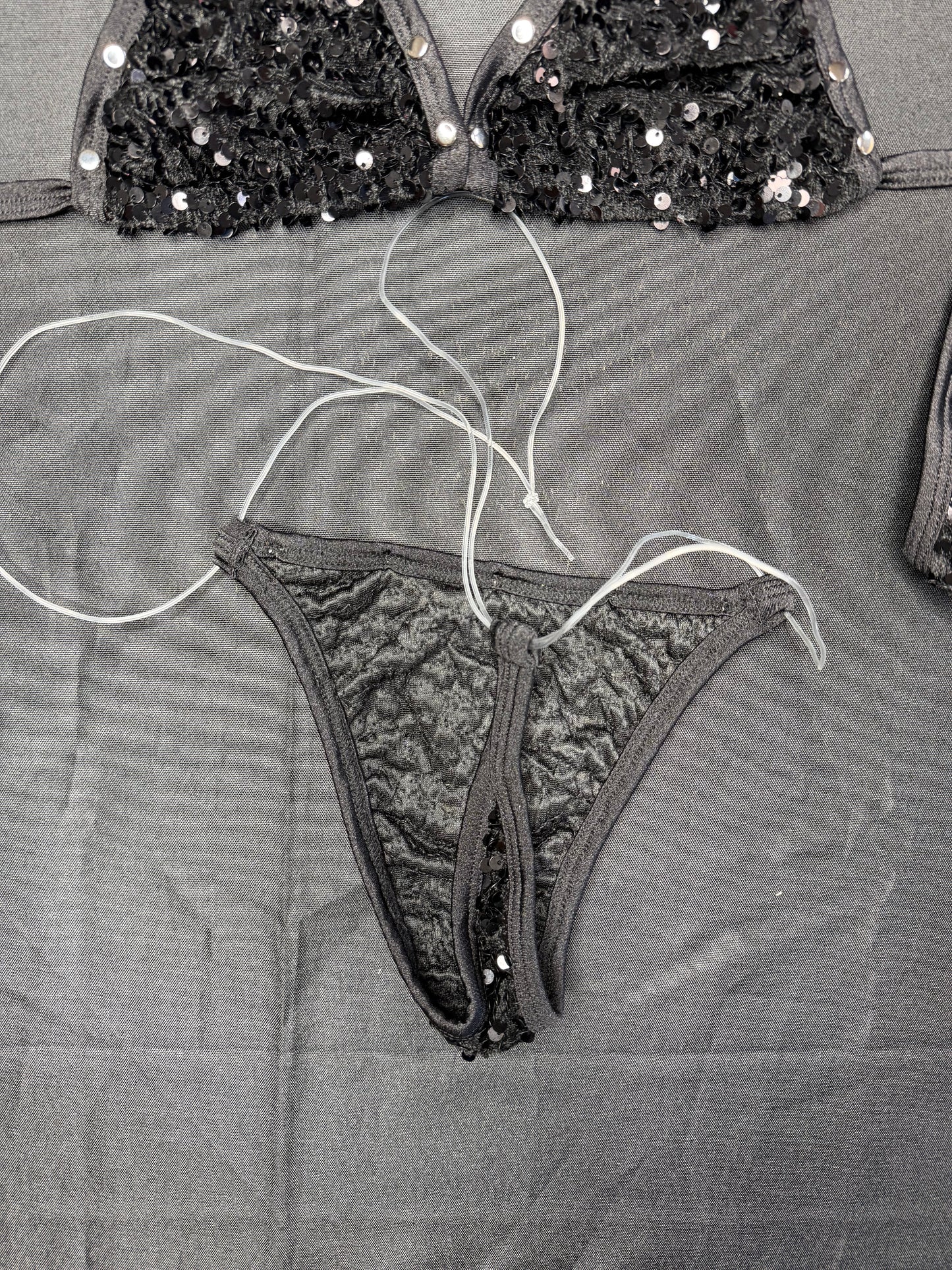 Black Sequins Two-Piece Bikini Lingerie Outfit