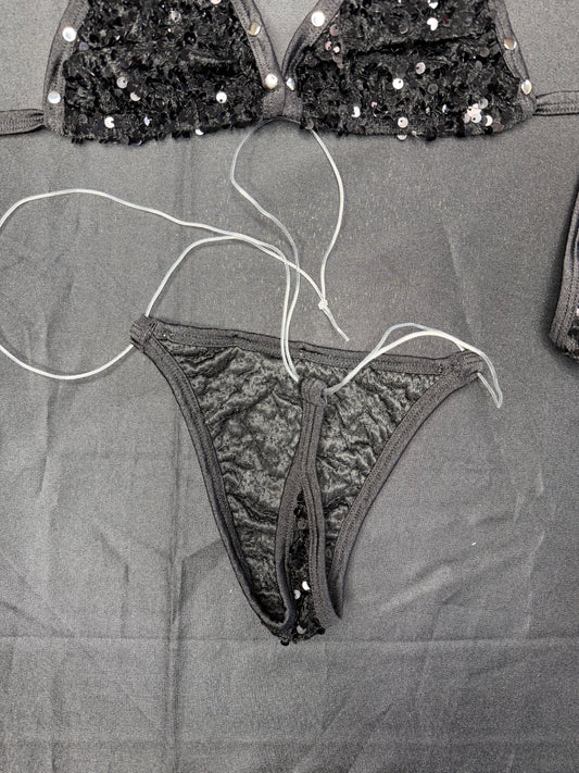 Black Sequins Two-Piece Bikini Lingerie Outfit