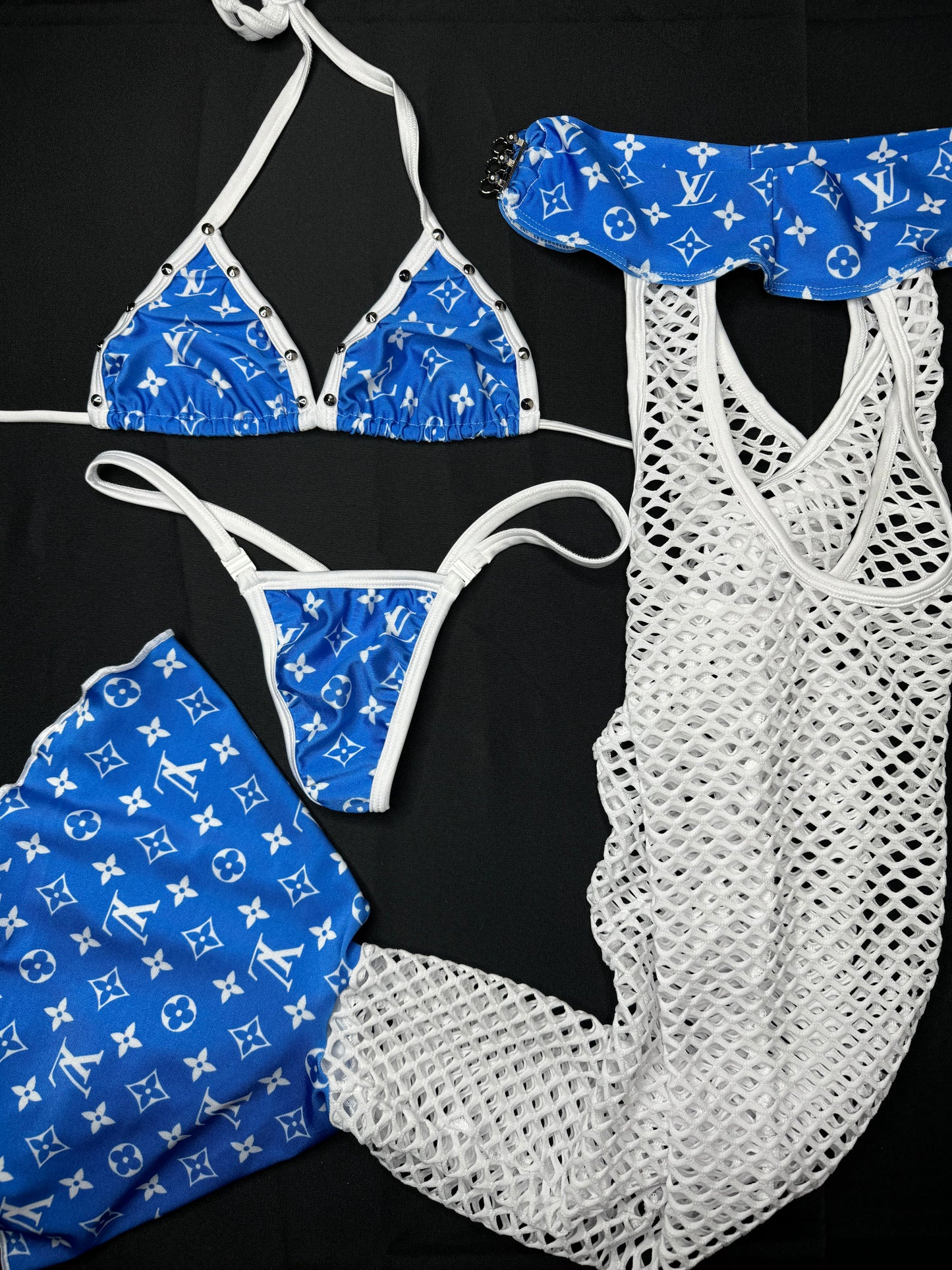 Blue/White Chaps Exotic Dancer Leg Outfit