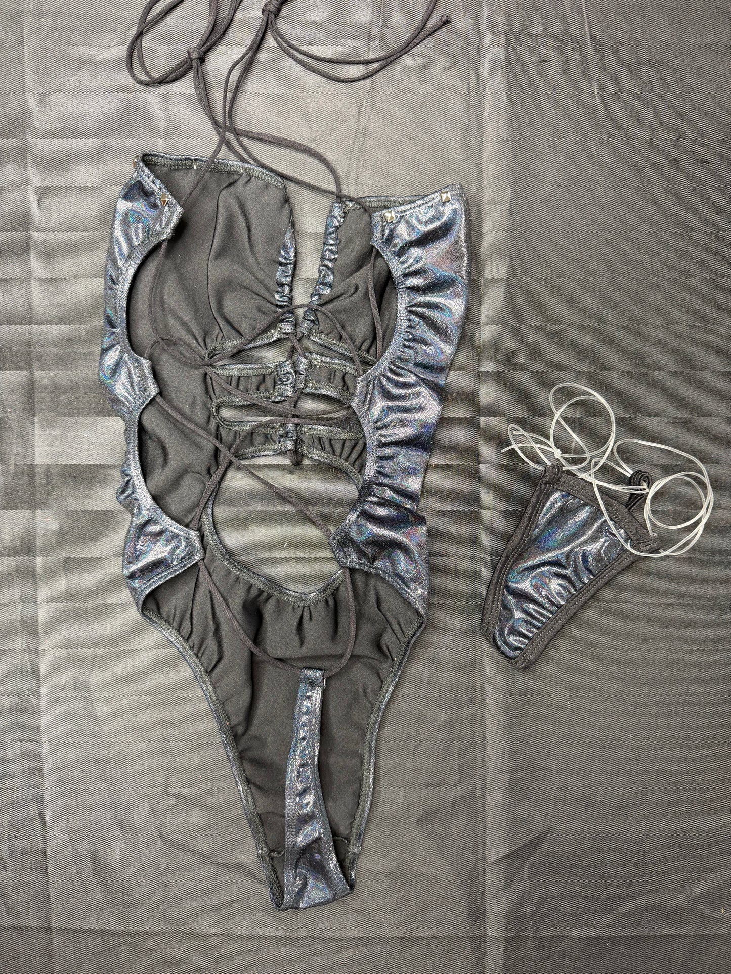 Holographic Black Spandex One-Piece Lingerie Outfit
