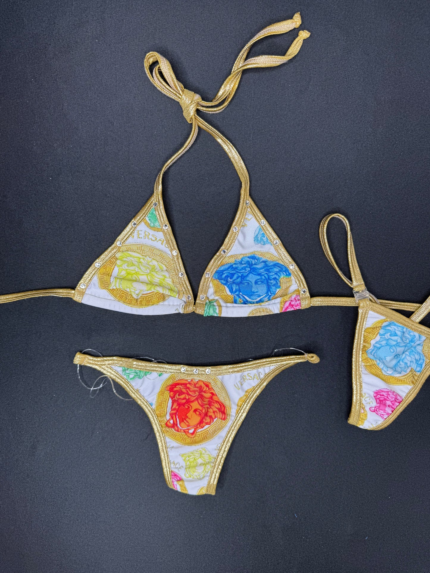 Metallic Gold/Designer Spandex Two-Piece Bikini Lingerie Outfit