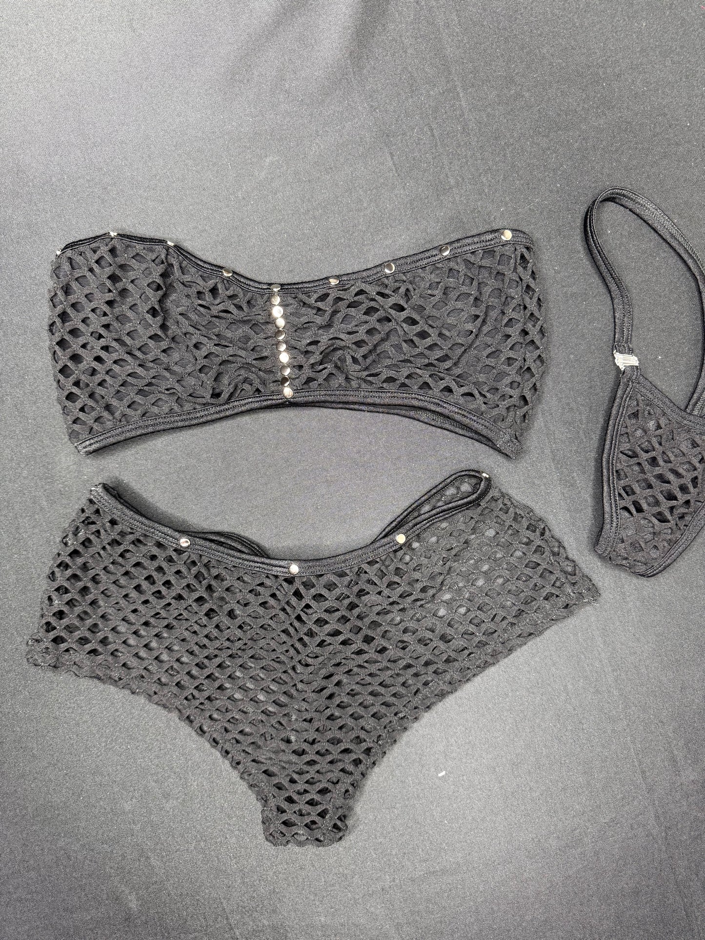 Black Fishnet/Mesh Tube Top Shorts Two-Piece Lingerie Outfit
