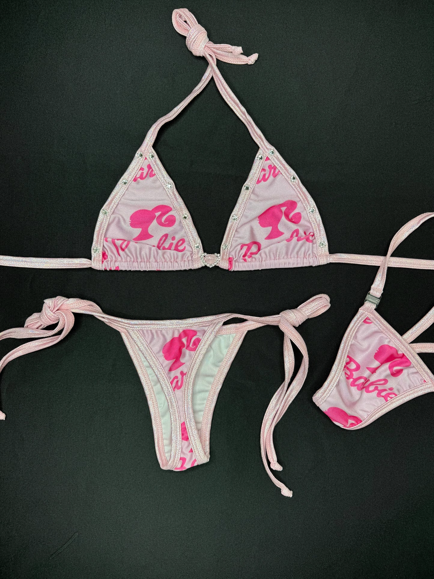 Mystic Pink/Baby Pink Two-Piece Side-Tie Bikini Lingerie Outfit