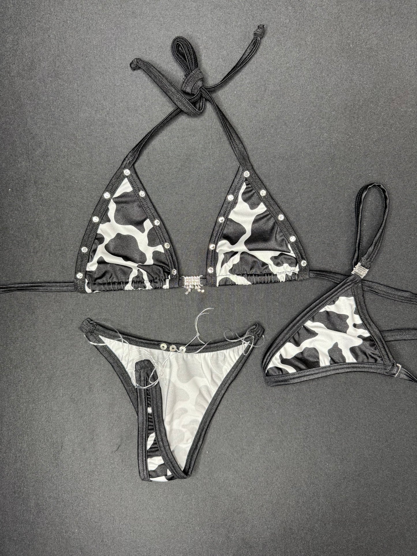 Black Cow Print Two-Piece Bikini Lingerie Outfit