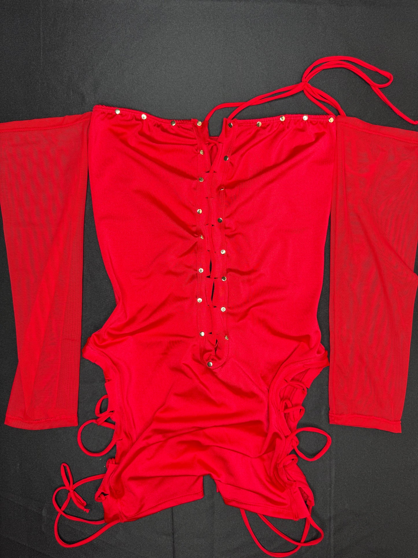Red/Red Mesh/Spandex One-Piece Lingerie Outfit