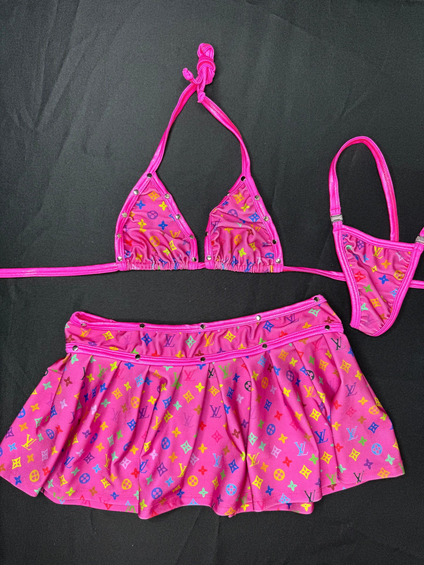 Hot Pink Two-Piece Bikini Top/Skirt Lingerie Outfit