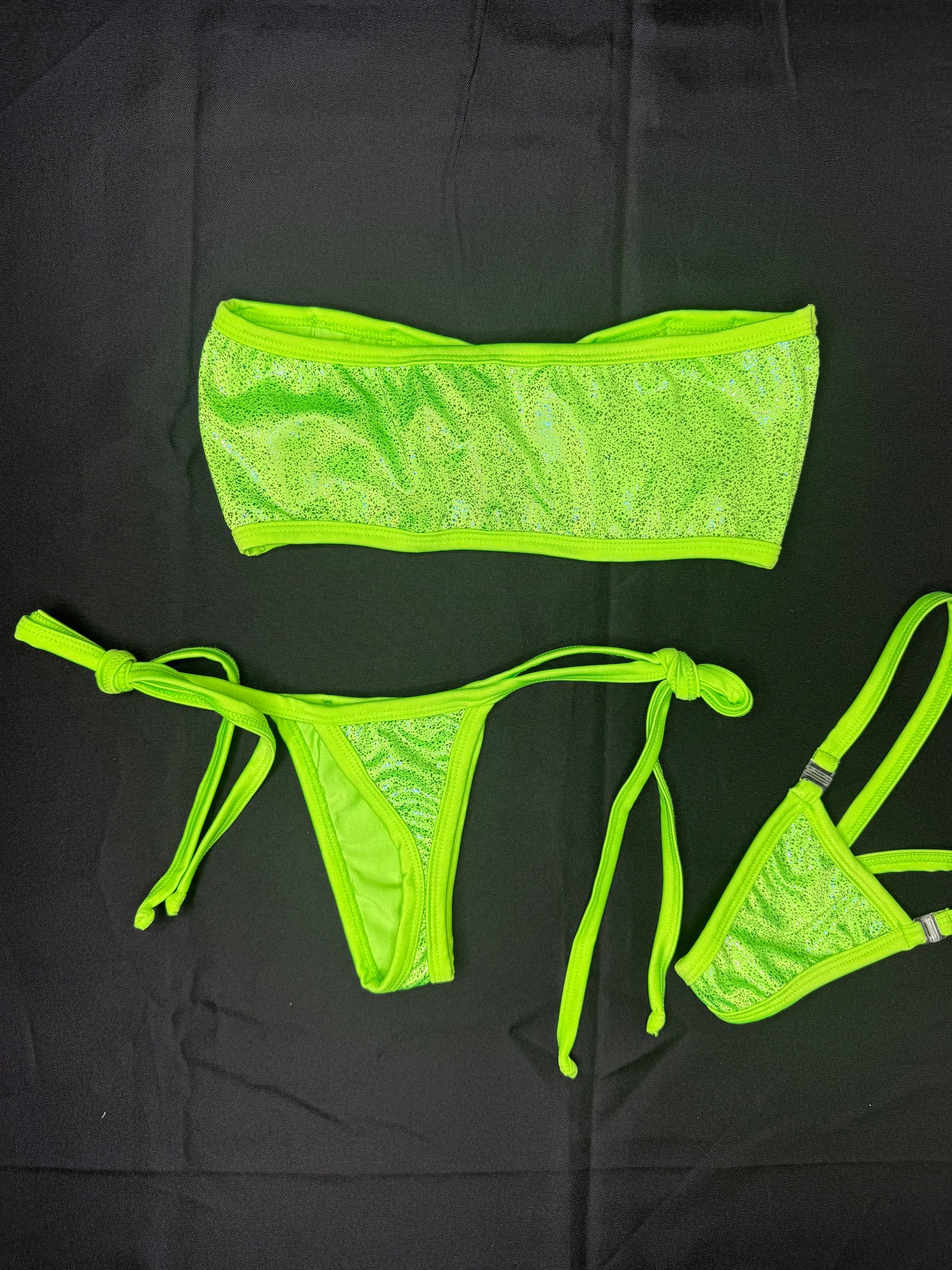 Lime Green Tube-Top/Side Tie Bikini Bottoms Two-Piece Lingerie Outfit