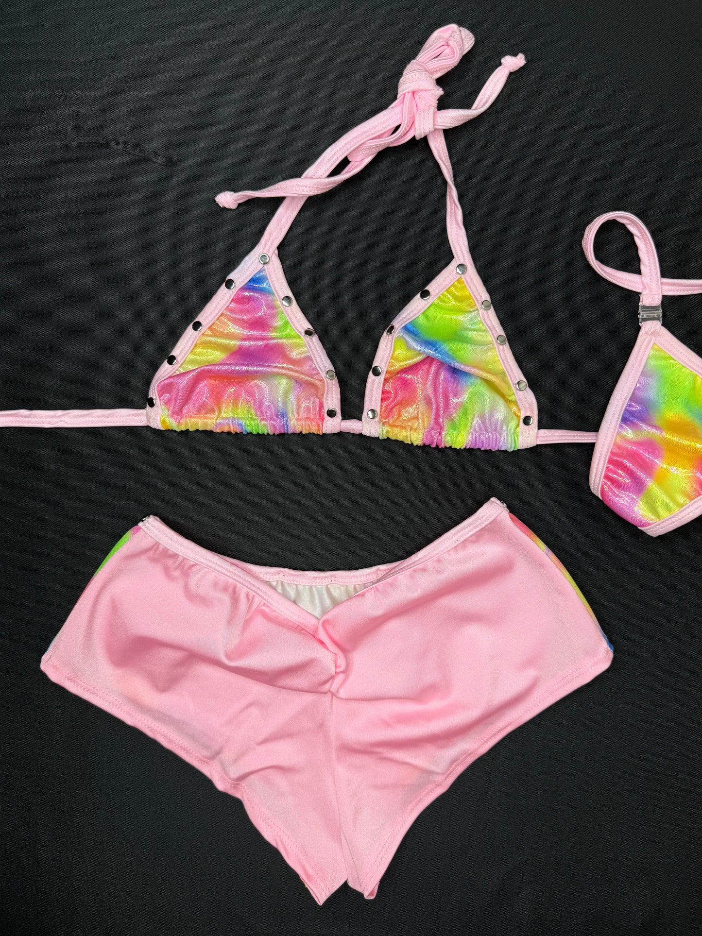 Holographic Rainbow Bikini Top/Shorts Two-Piece Lingerie Outfit