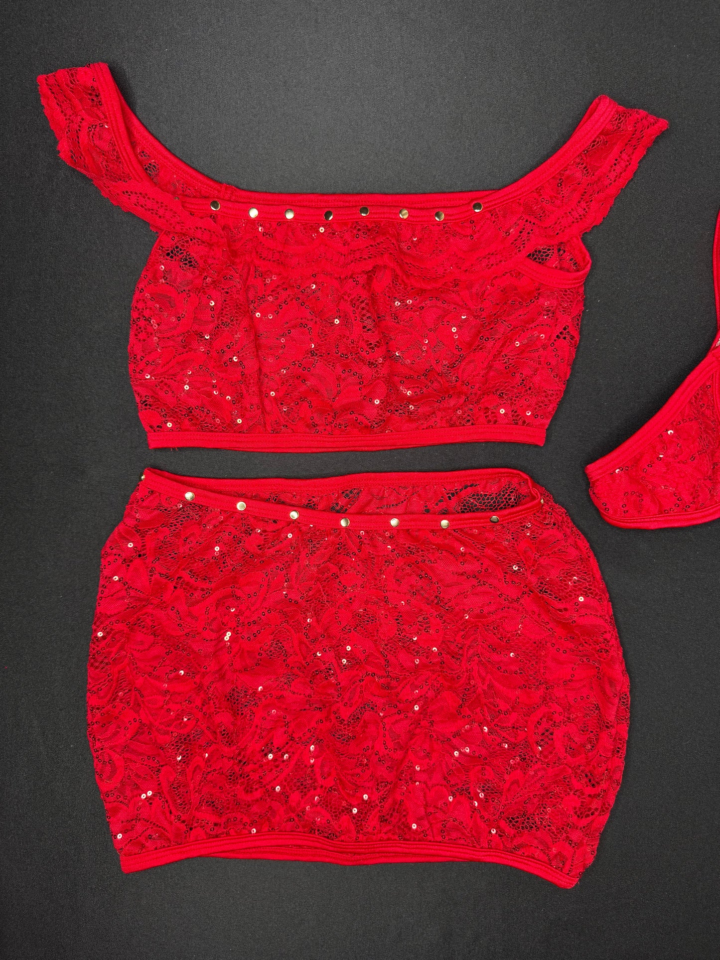 Red Lace Sports Top/Skirt Two-Piece Lingerie Outfit