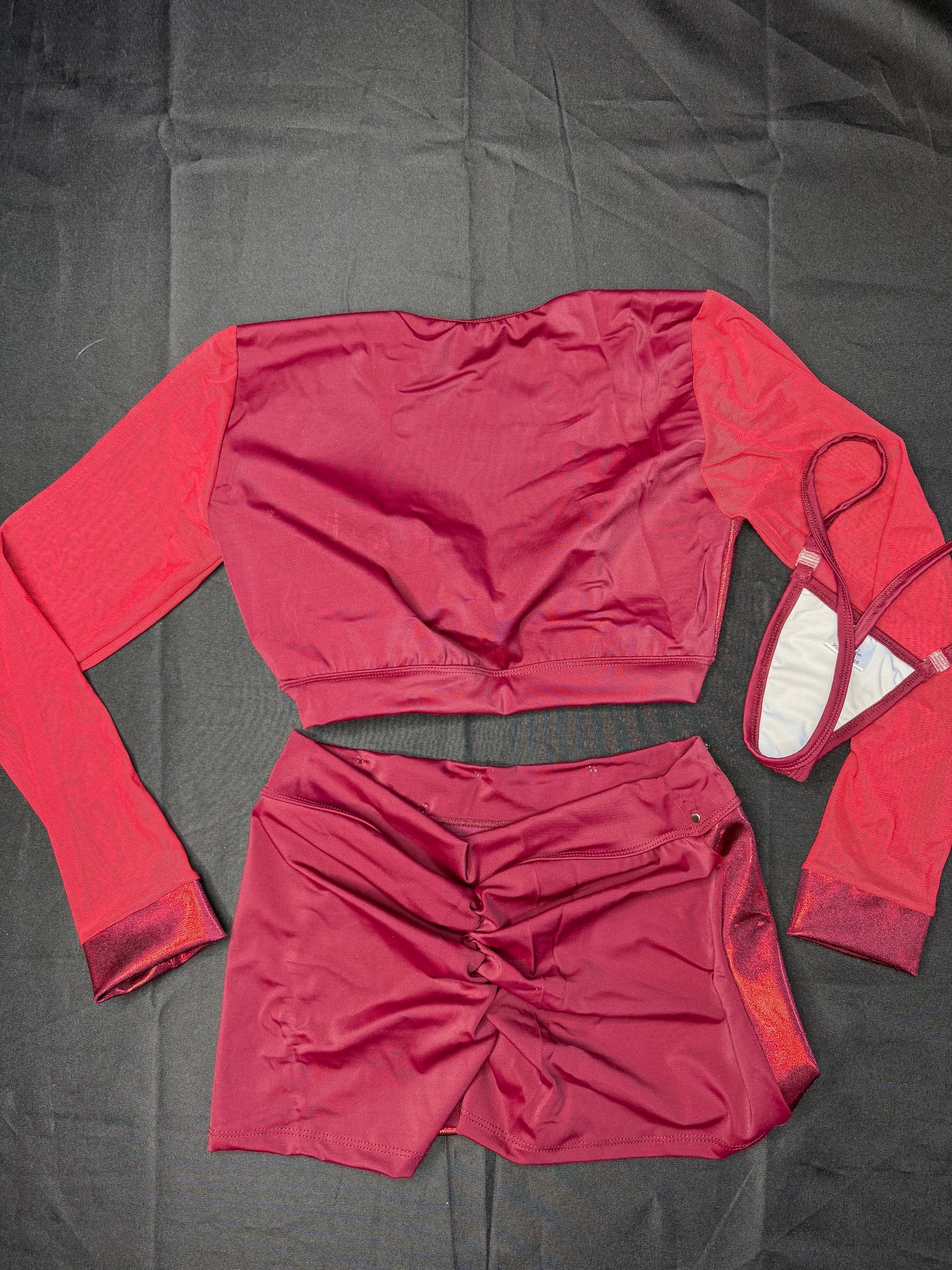 Burgundy Red Spandex/Mesh Two-Piece Lingerie Outfit