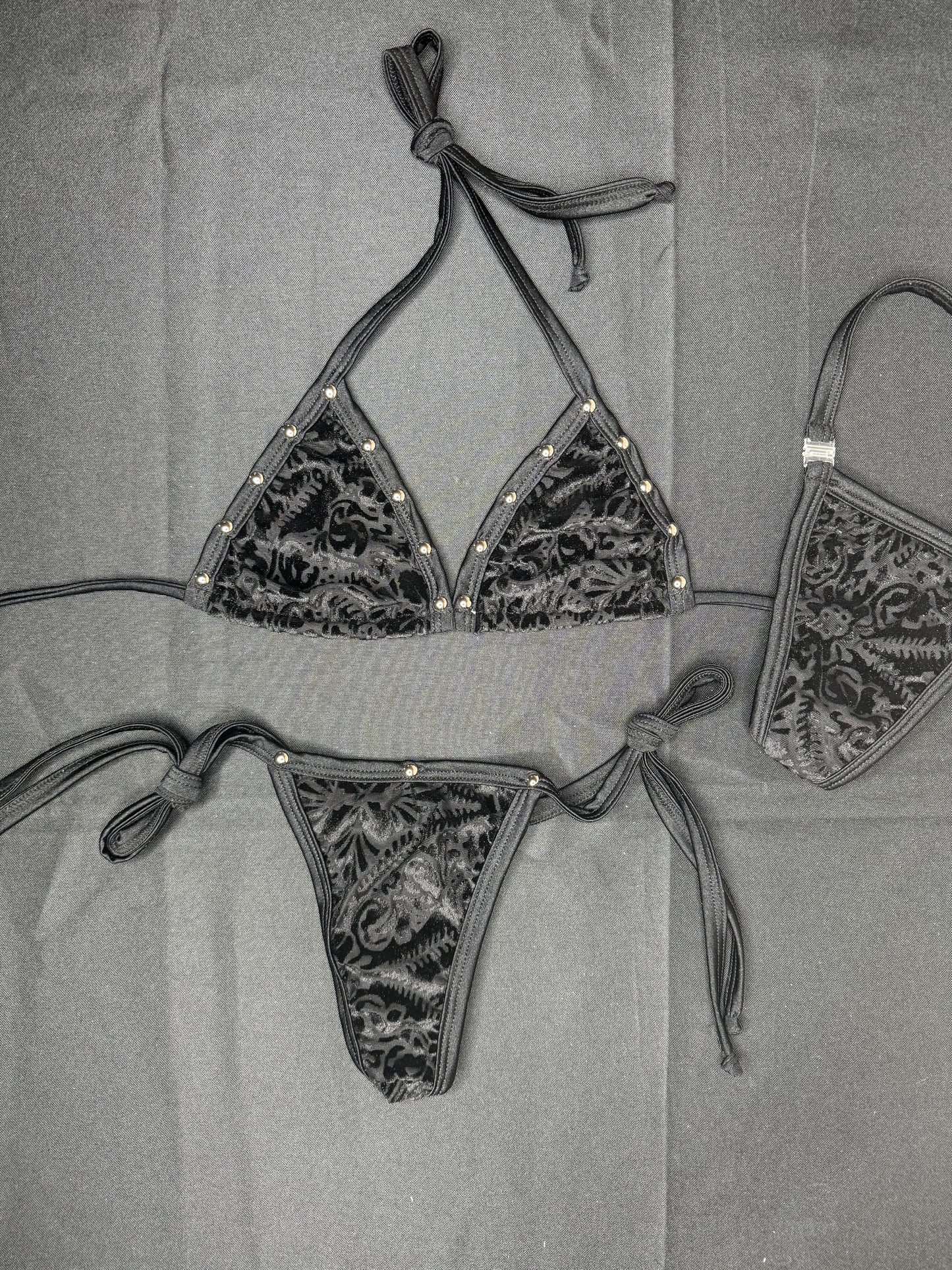 Black Lace Two-Piece Side-Tie Bikini Lingerie Outfit
