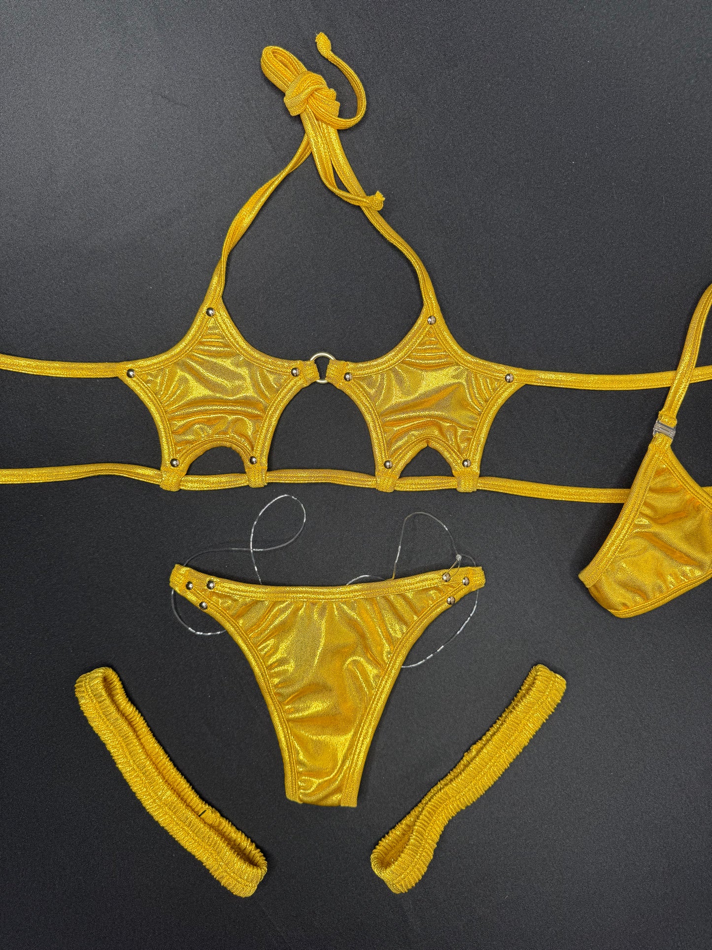 Bright Yellow/Chartreuse Microdot Star-Top Two-Piece Garters Bikini Lingerie Outfit