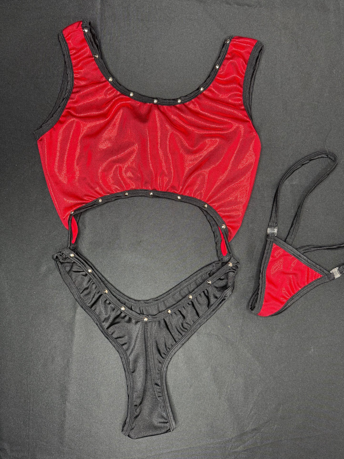 Red/Black Spandex One-Piece Lingerie Outfit