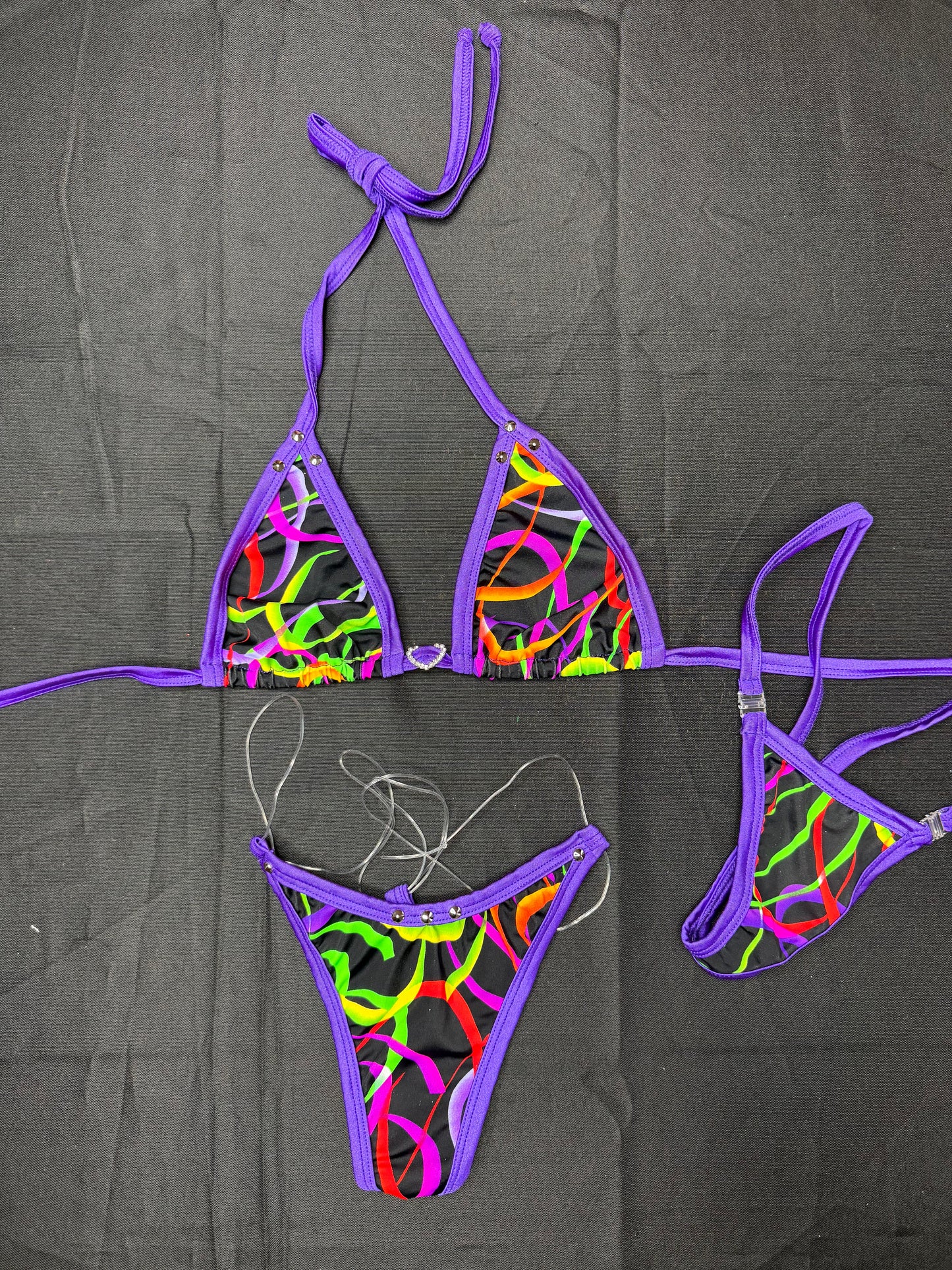 Purple/Multi Color Two-Piece Bikini Lingerie Outfit
