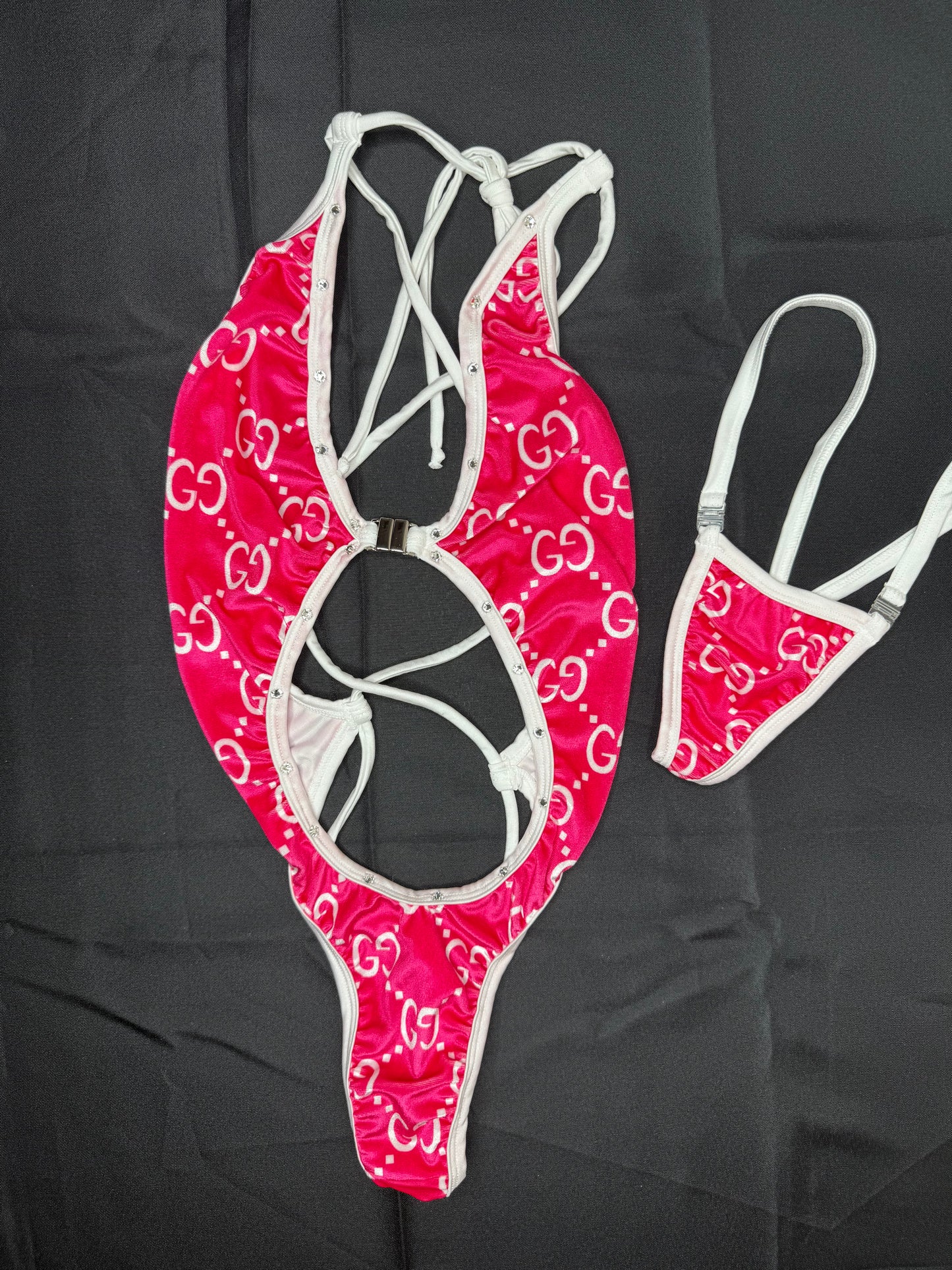 Hot Pink VELVET One-Piece Lingerie Outfit