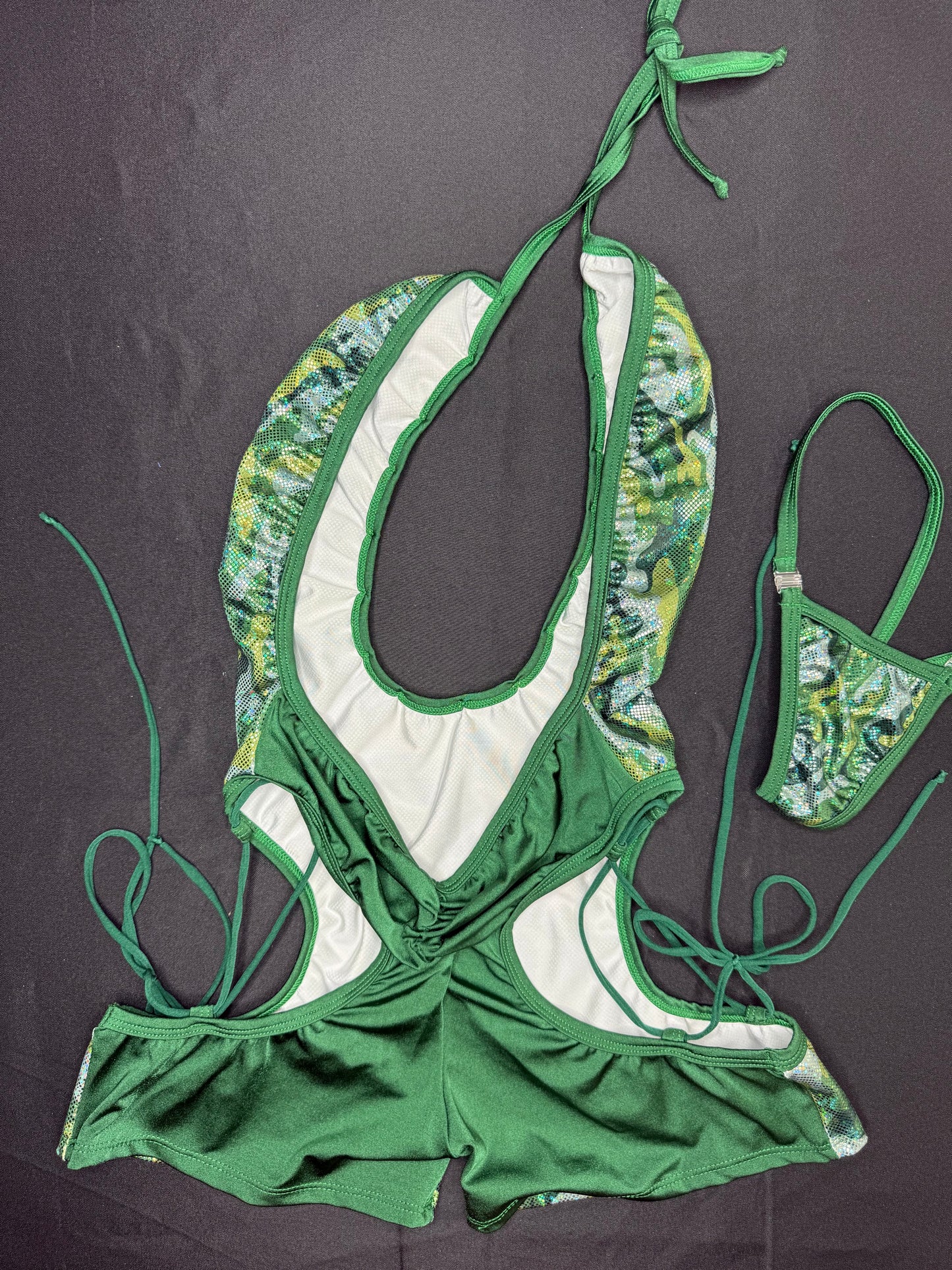 Holographic Green Camouflage One-Piece Lingerie Outfit
