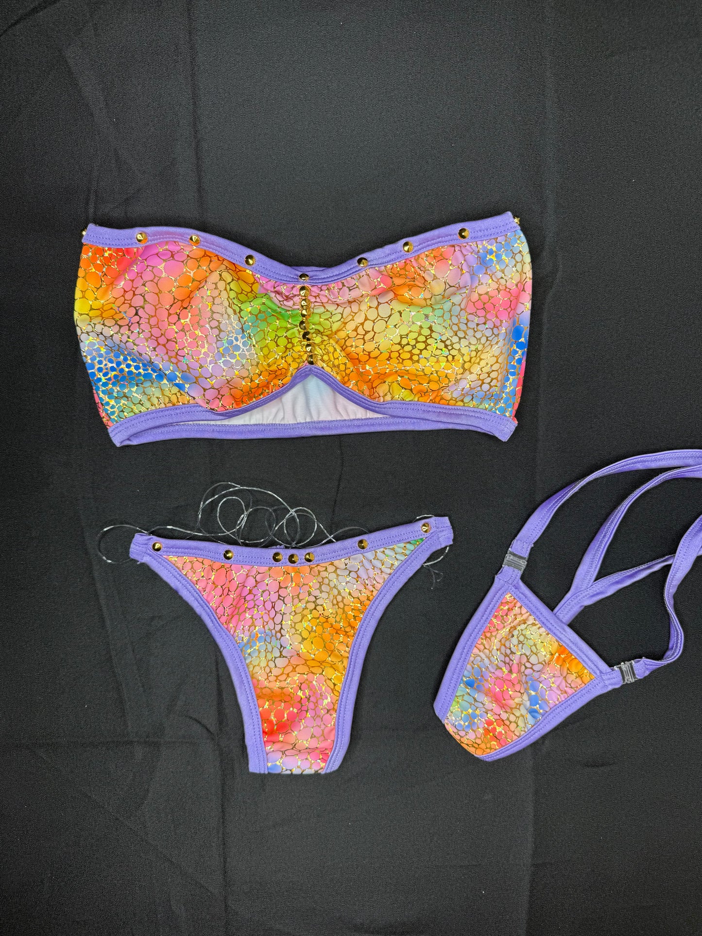 Lavender/Multi Color Spandex Tube-Top Silicone String Bottoms Two-Piece Lingerie Outfit