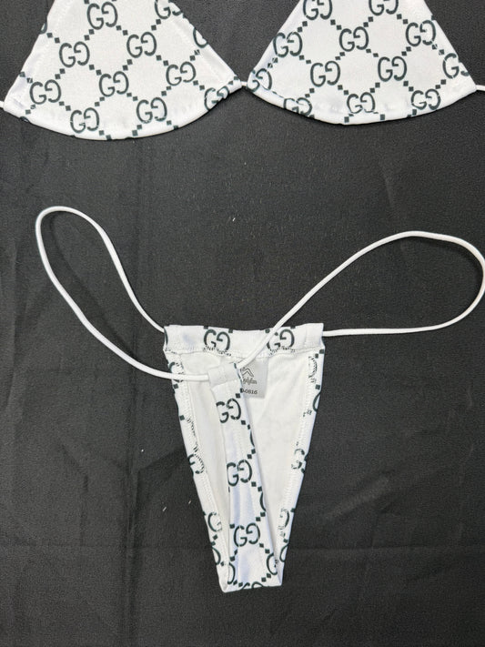 Designer White Spandex Micro Bikini Lingerie Outfit