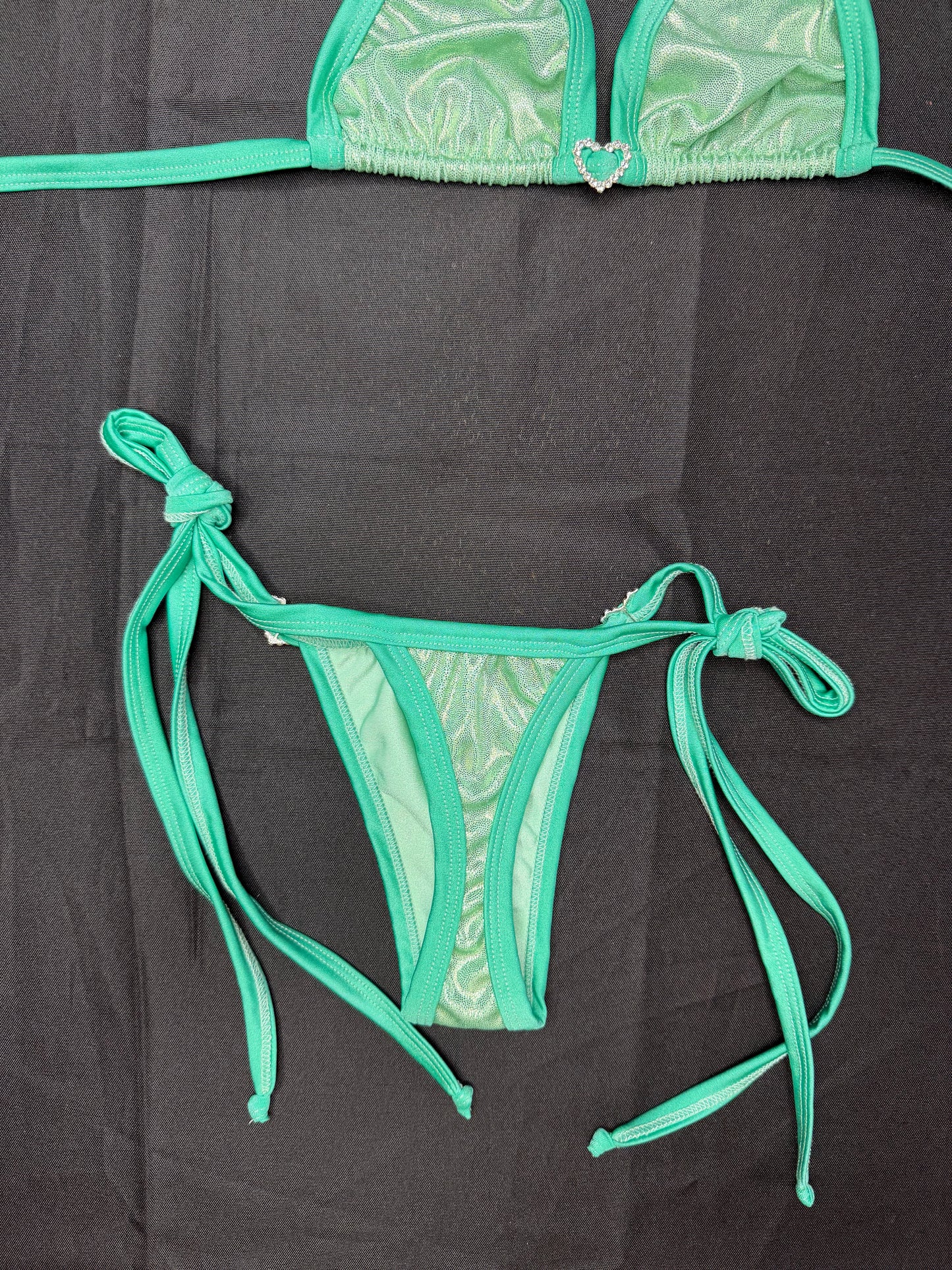 Metallic Mint/Mint Spandex Two-Piece Bikini Lingerie Outfit