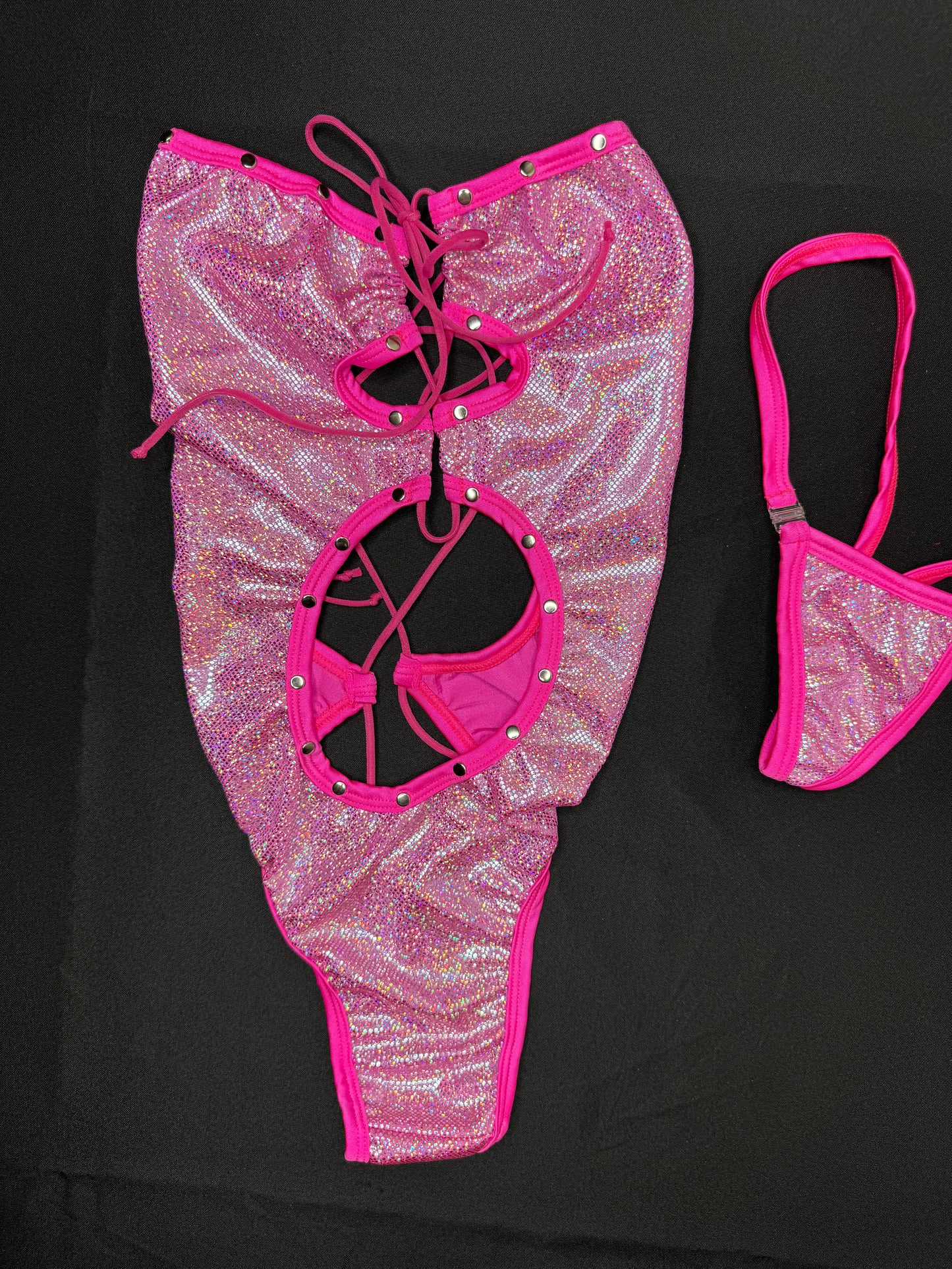 Hot Pink Micro Dot Spandex One-Piece Lingerie Outfit