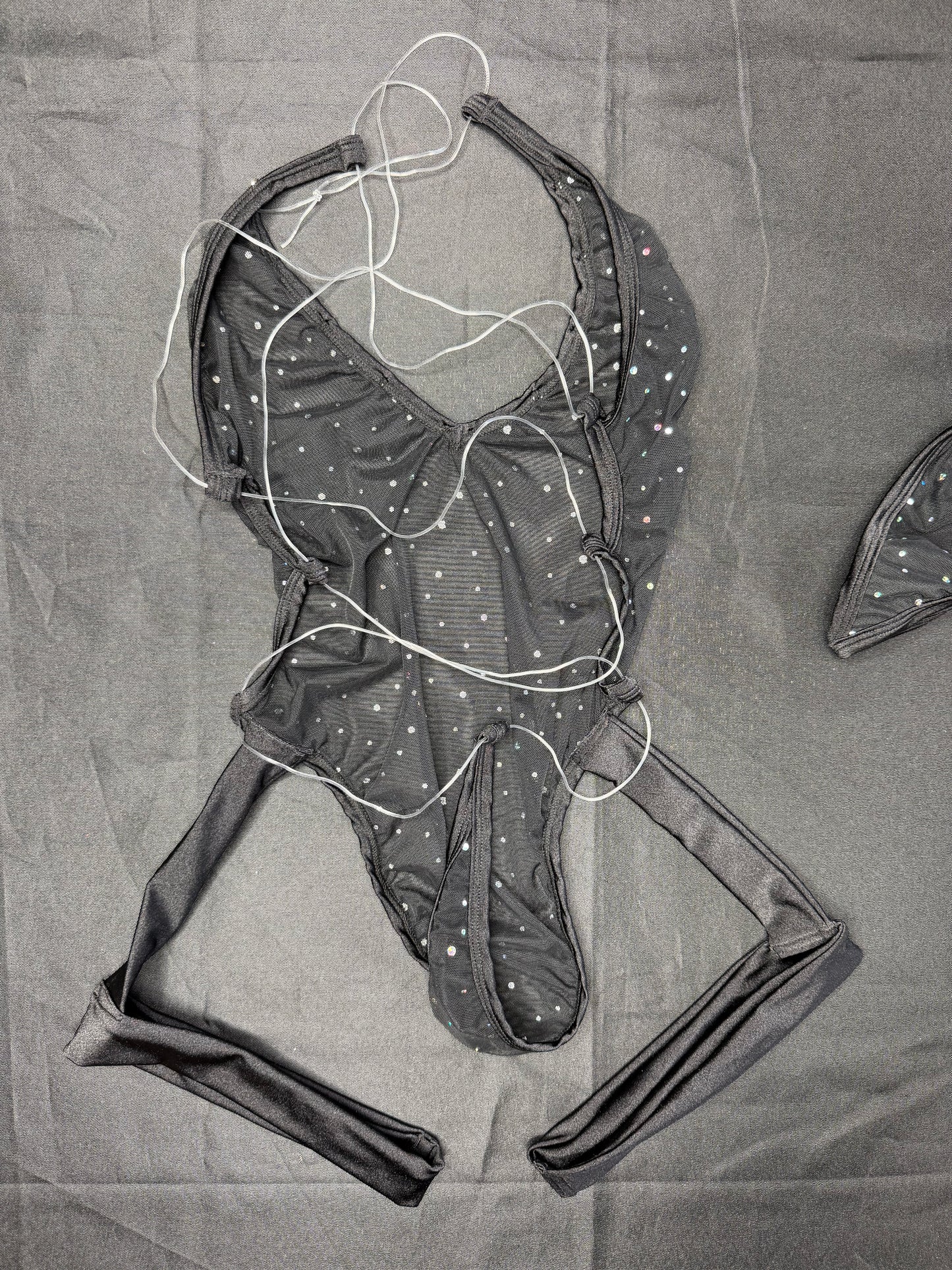 Black Mesh/Spandex One-Piece Garters Lingerie Outfit