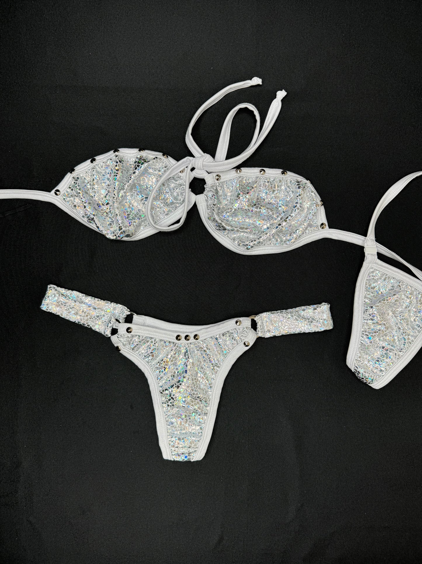 Metallic White Two-Piece Bikini Lingerie Outfit
