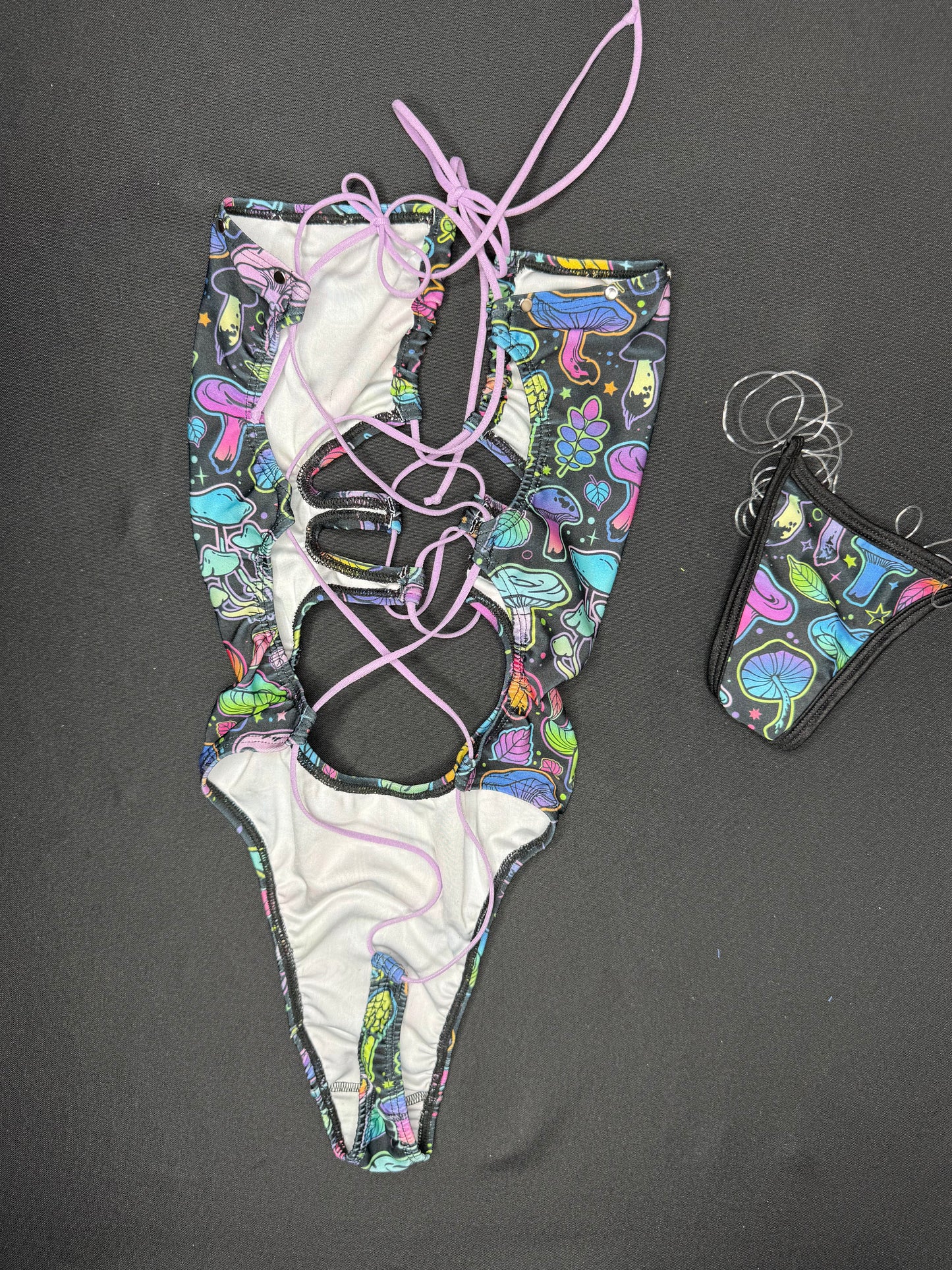 Mushroom Print Spandex One-Piece Lingerie Outfit