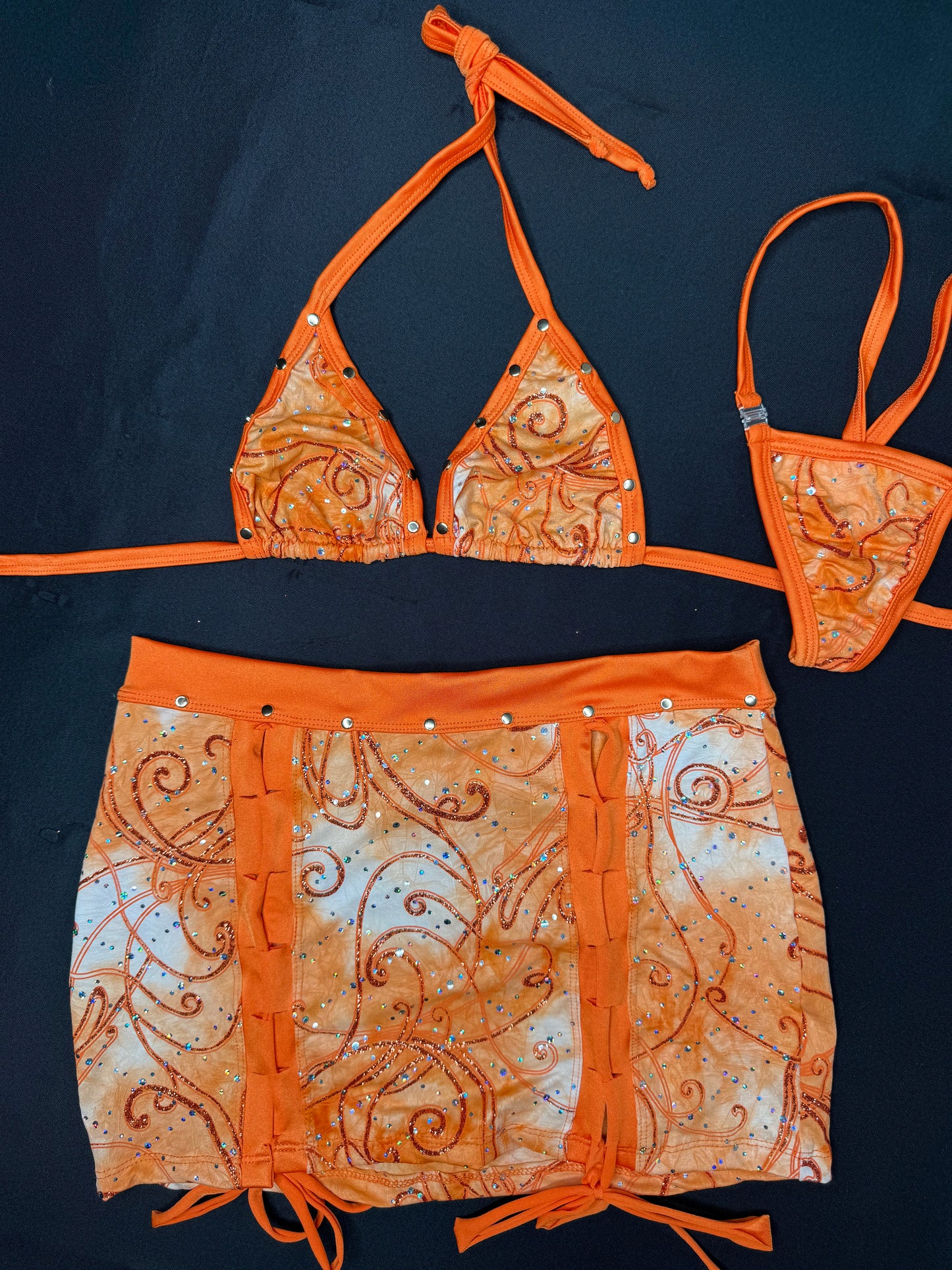 Orange Two-Piece Bikini Top/Skirt Lingerie Outfit