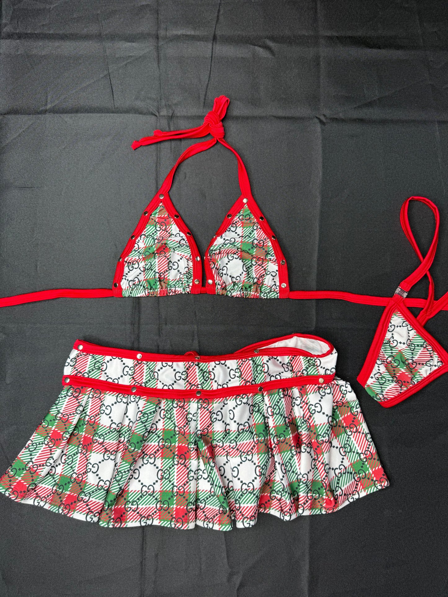 Designer Plaid Two-Piece Skirt Lingerie Outfit