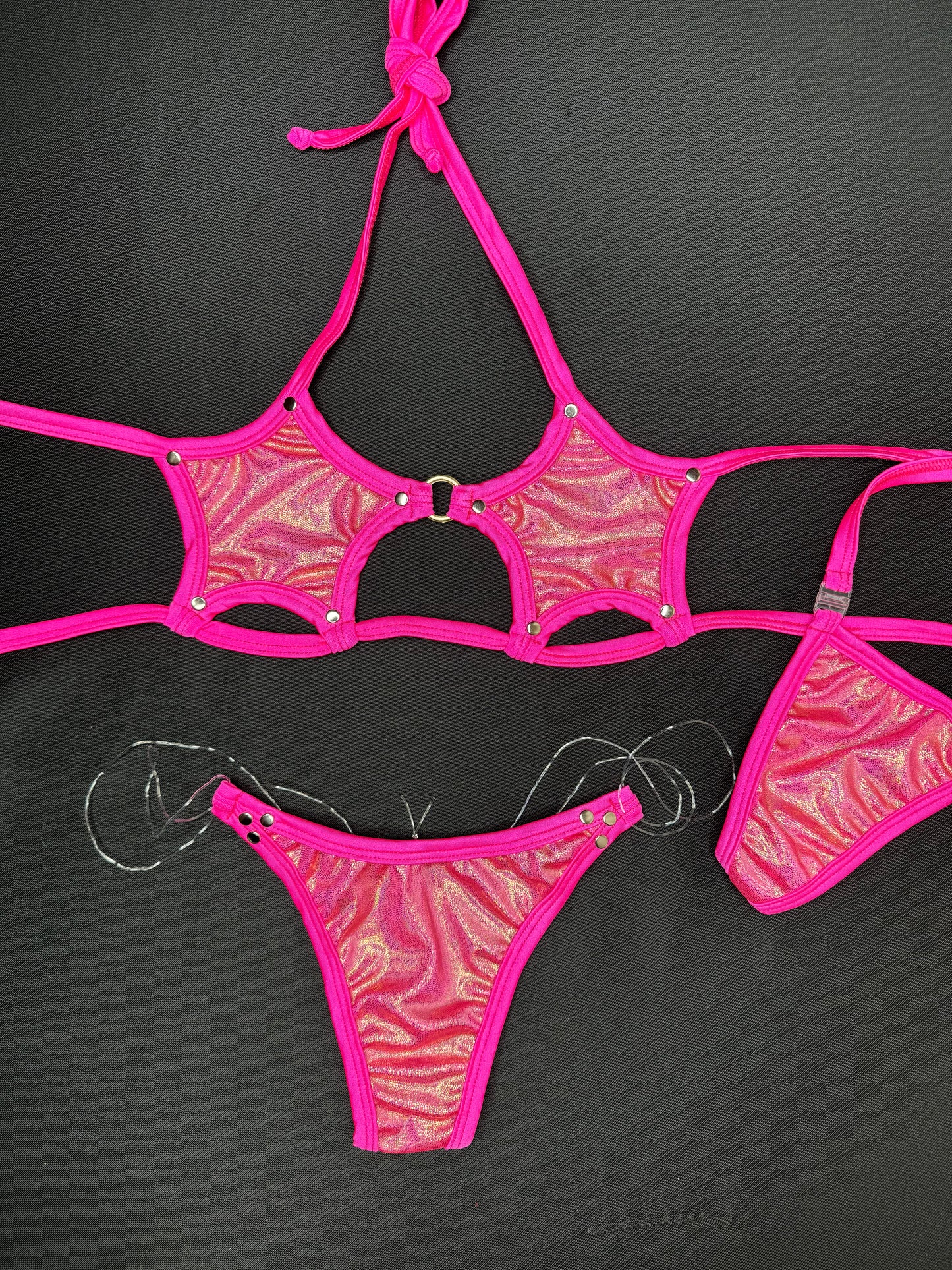 Mystic Hot Pink Star Top/Silicone String Bottoms Two-Piece Bikini Lingerie Outfit