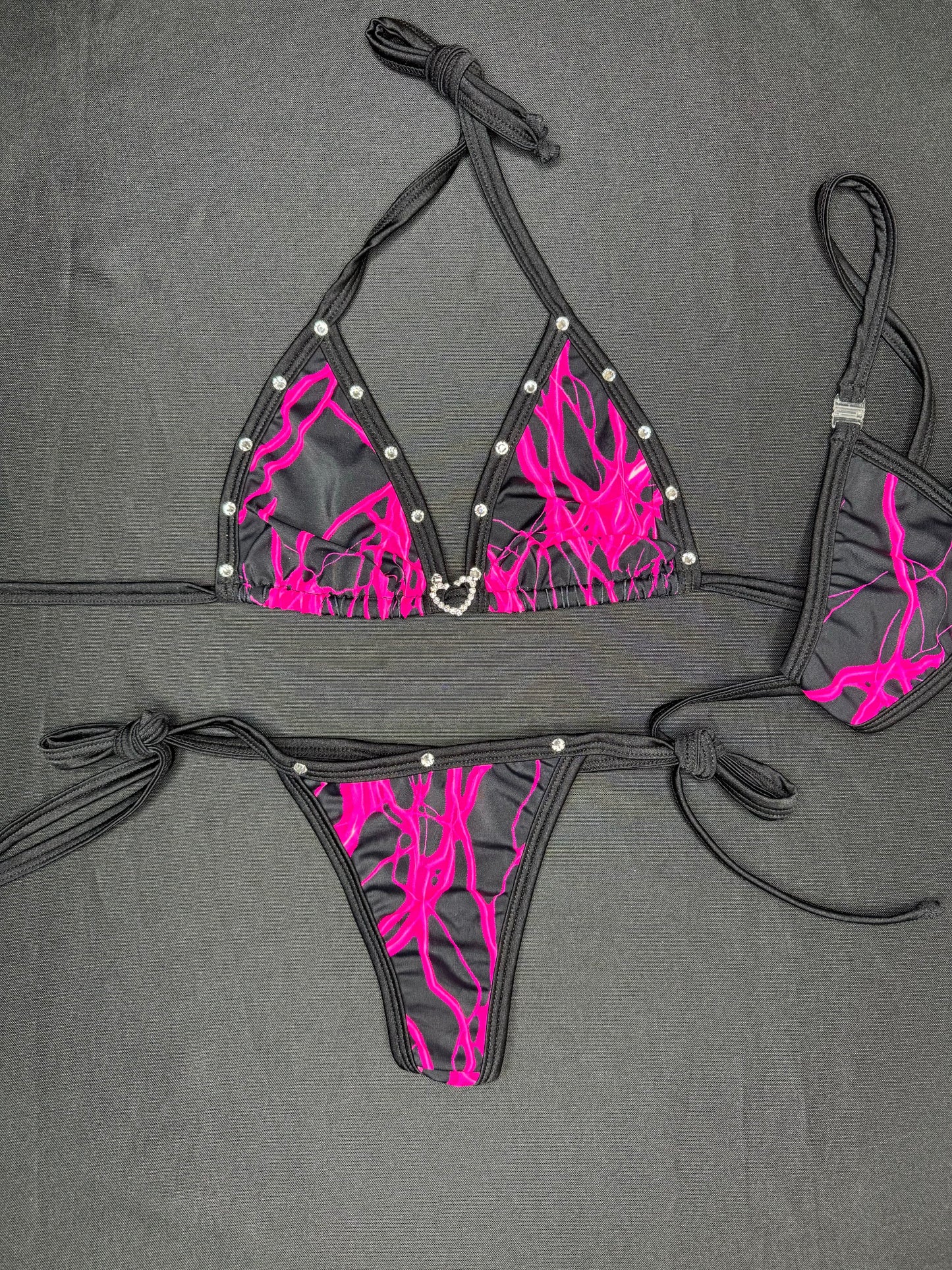 Hot Pink/Black Thunder Spandex Bikini Lingerie Outfit