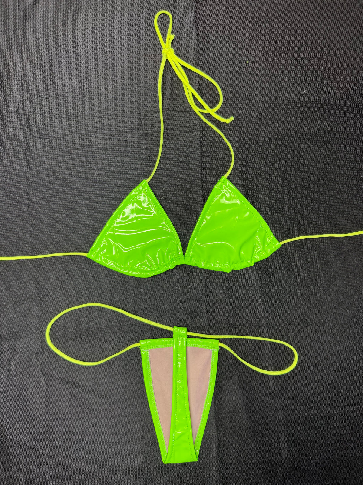 Neon Green Vinyl Micro Bikini Lingerie Outfit
