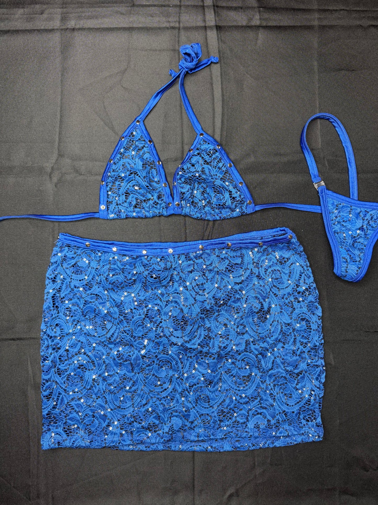Royal Blue Lace Skirt Lingerie Outfit