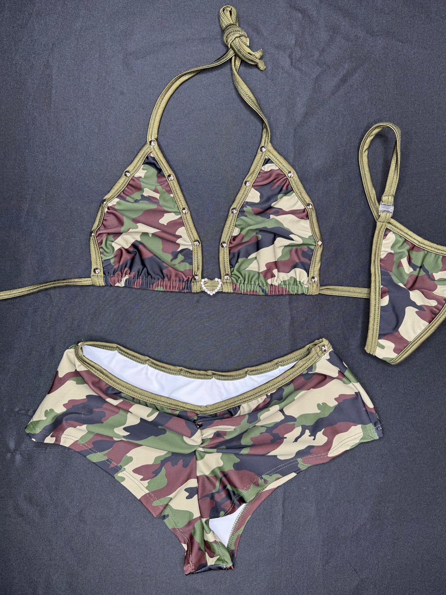 Camouflage/OD Green Spandex Two-Piece Bikini Top/Shorts Lingerie Outfit